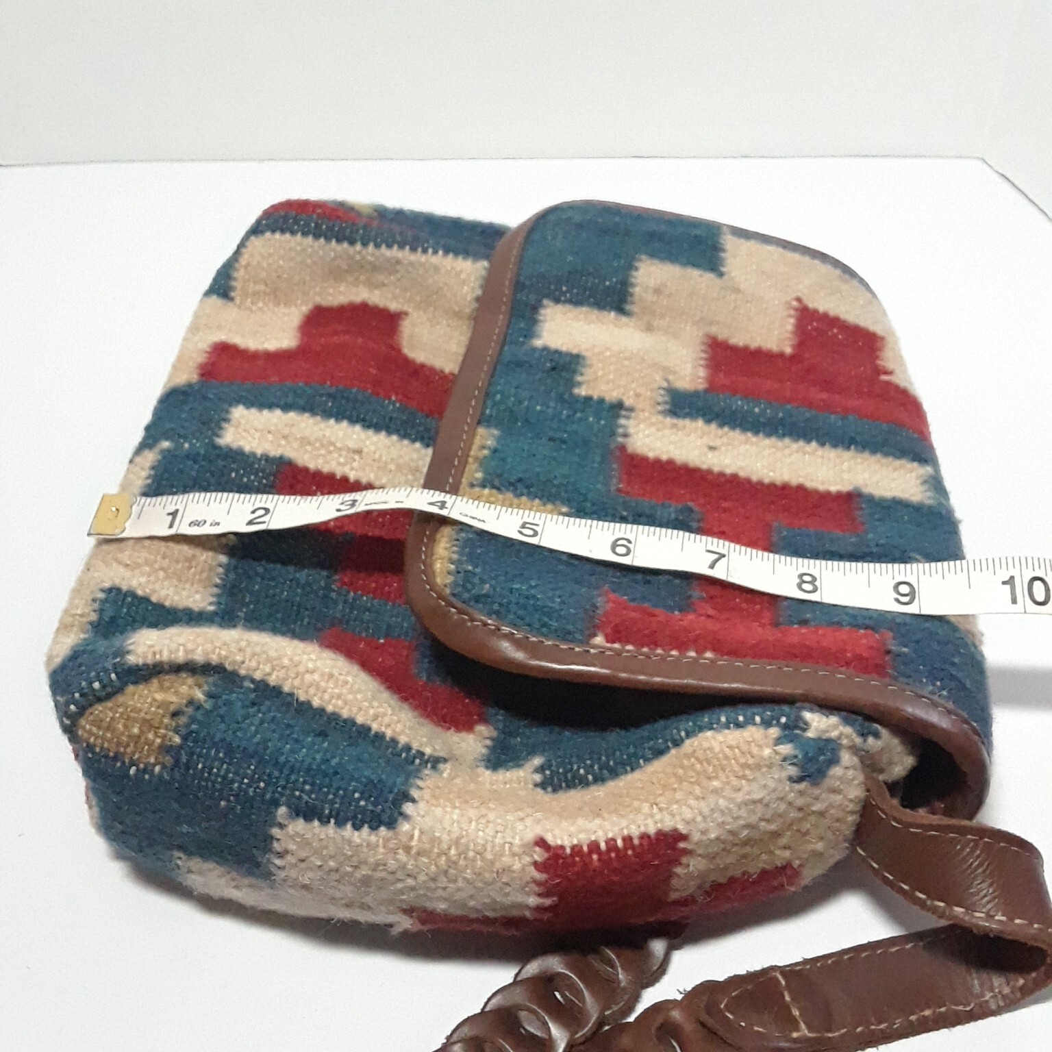 Carpet Bag Tapestry Shoulder Satchel Purse, GUC! Leather Wool Blend Southwest