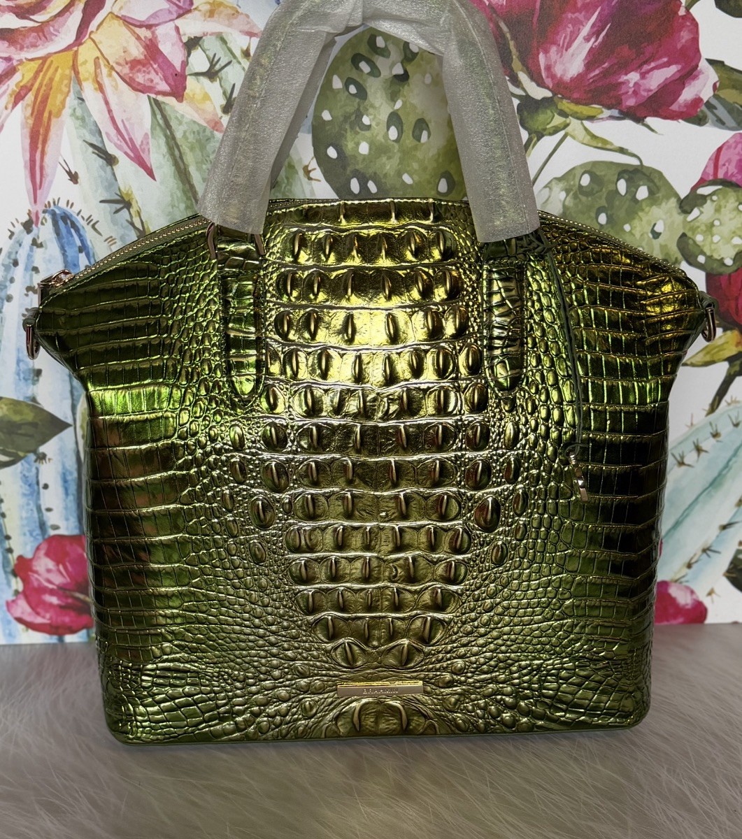 Brahmin Large Duxbury Satchel Cacti Green Melbourne Leather WRAPPED HANDLES NWT