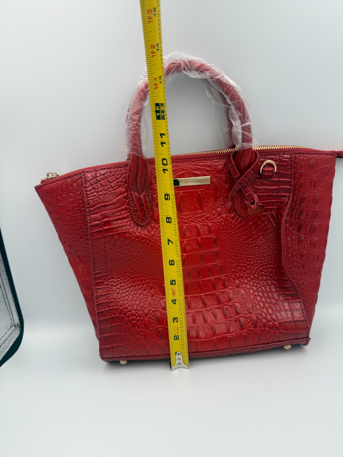 New Red Crocodile Embossed Satchel Handbag Tote with Detachable Shoulder Strap