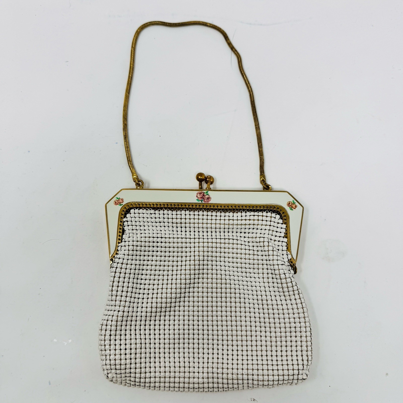 Oroton Vintage White Metal Mesh Gold Hardware Handbag Made in West Germany EUC