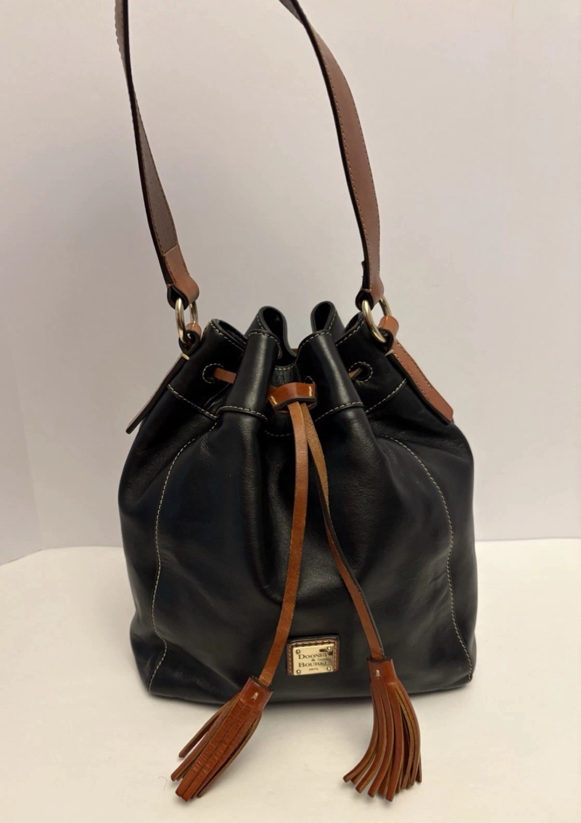 Dooney & Bourke Florentine Wexford Leather Tasha Drawstring Bag Black Tassels
