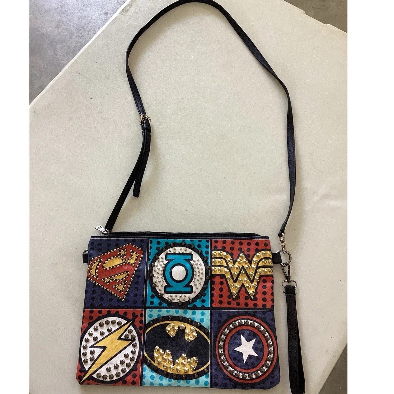 DC Comics Superhero Crossbody Purse Studded Batman Wonder Woman Flash Bag