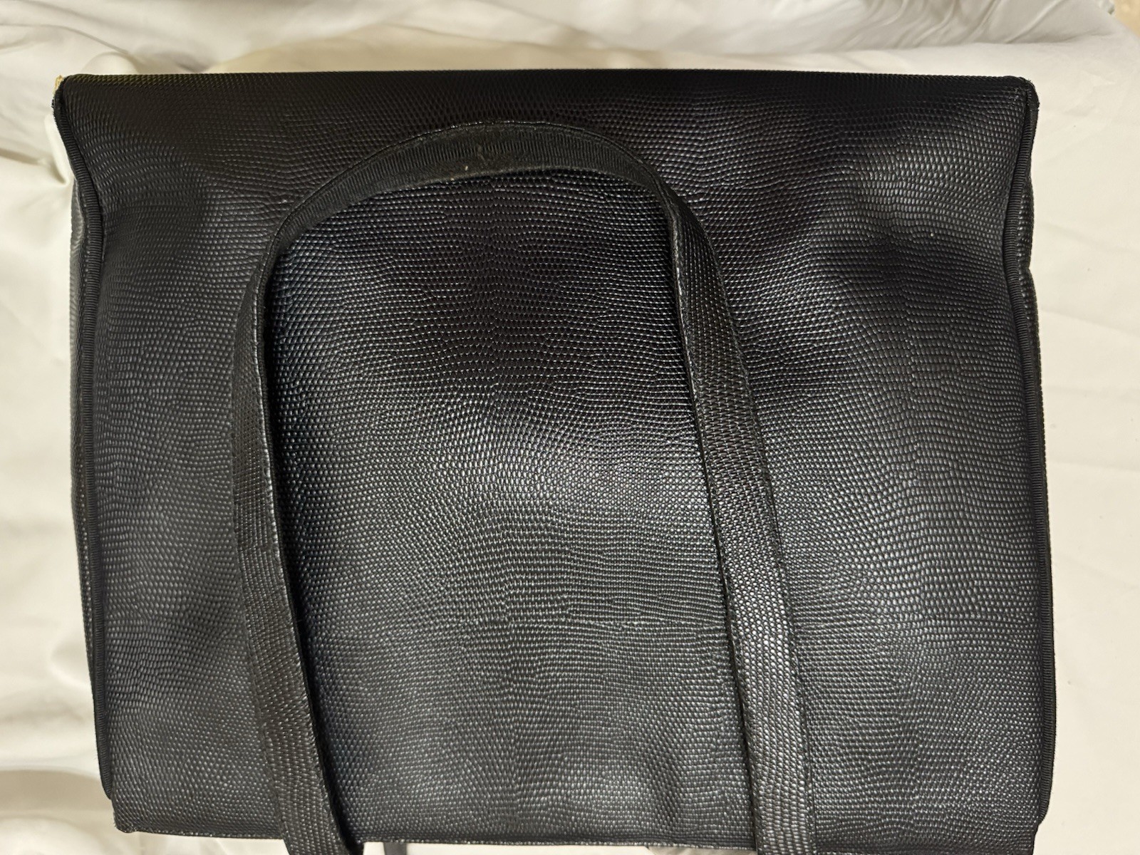 Salvatore Ferragamo Black Lizard Embossed Leather Tote Gancini Italy VTG