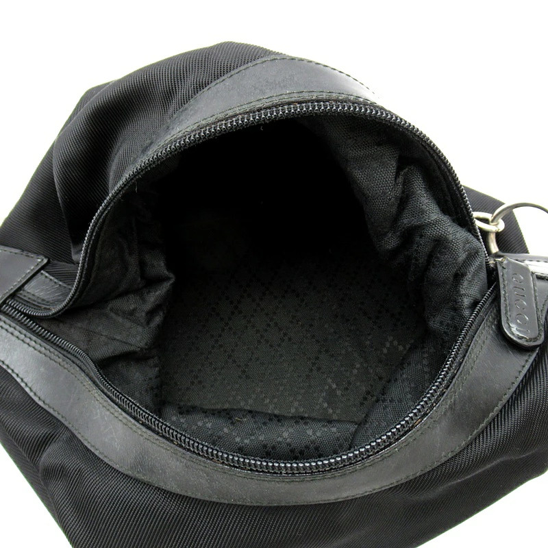 Gucci Bamboo Handbag Nylon/Leather Black 7.8in Strap B Rank