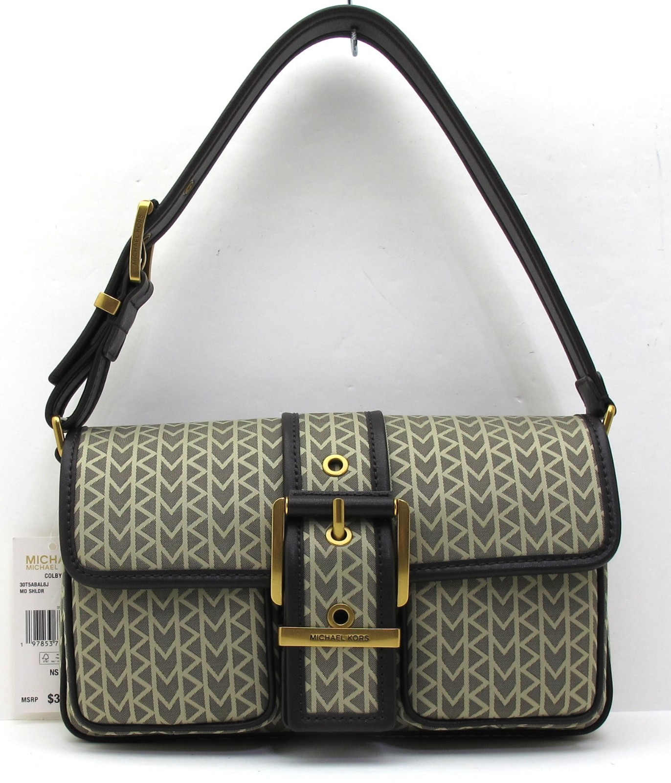NEW MICHAEL KORS COLBY Md Shoulder Jacquard Signature Pocket/Leather Natural