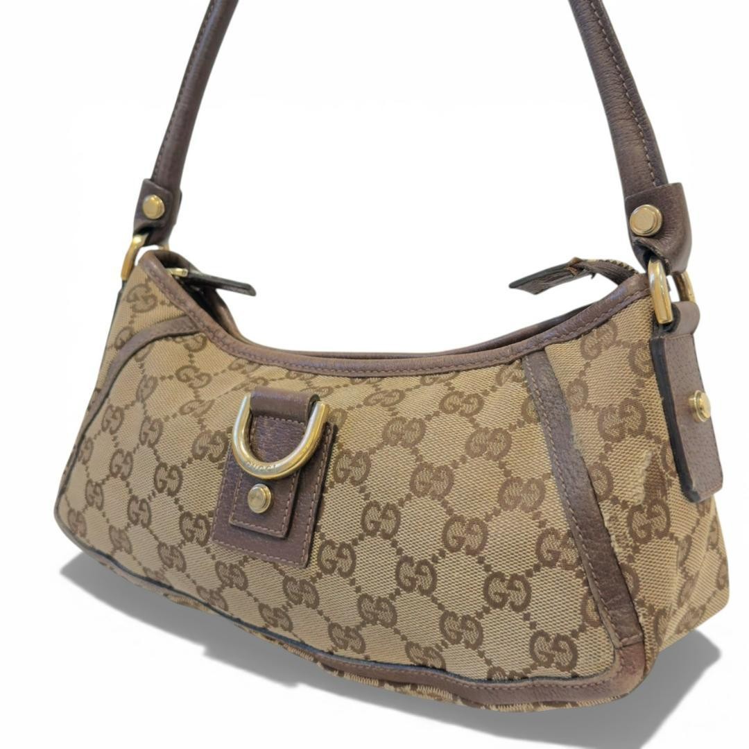 GUCCI GG Monogram Canvas Gold Hardware One Shoulder Handbag Brown Mini Authentic