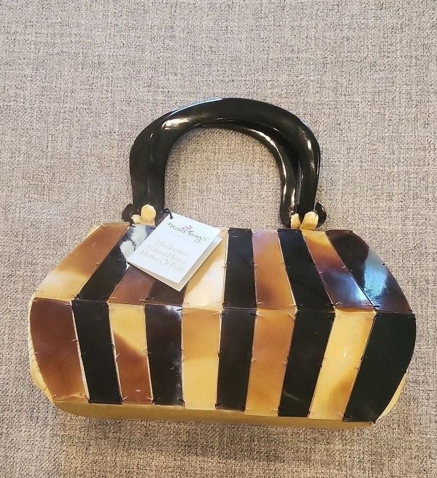 Mad Bags Handcrafted Natural Horn and Mother of Pearl Striped Handbag