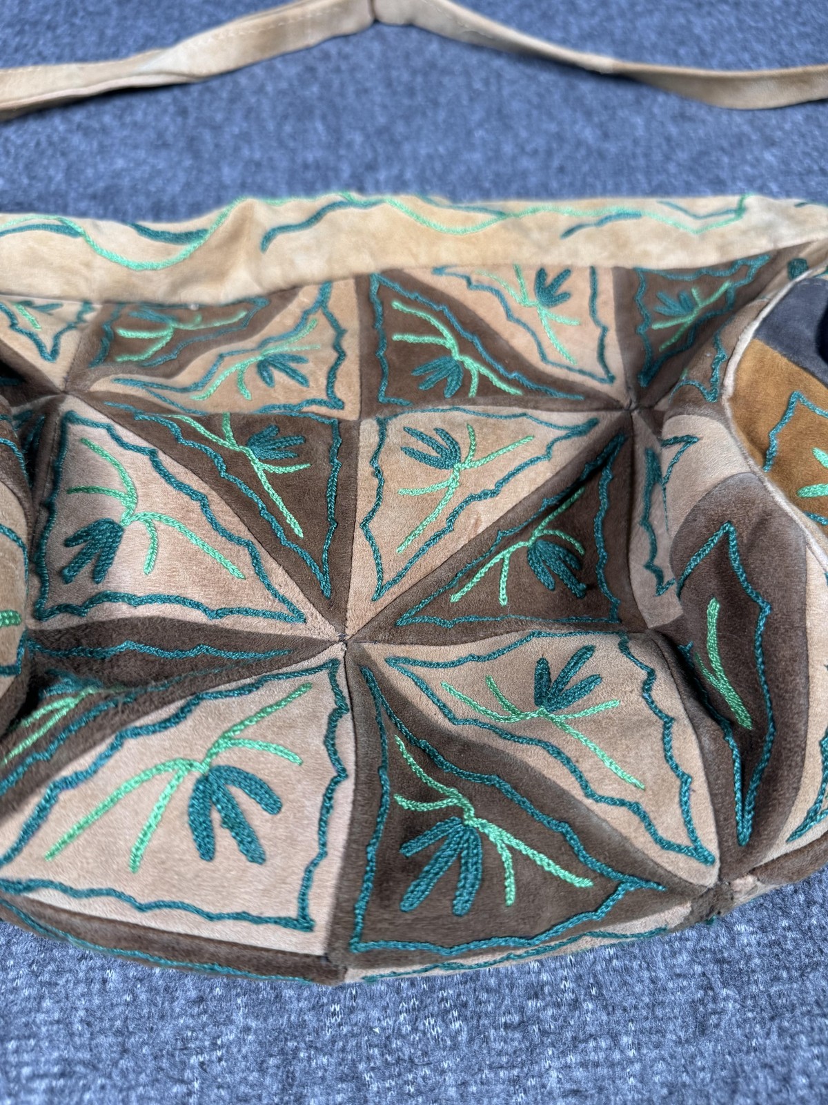 Suede Crossbody Bag Womens Large Brown Embroidered Floral Boho Shoulder Purse