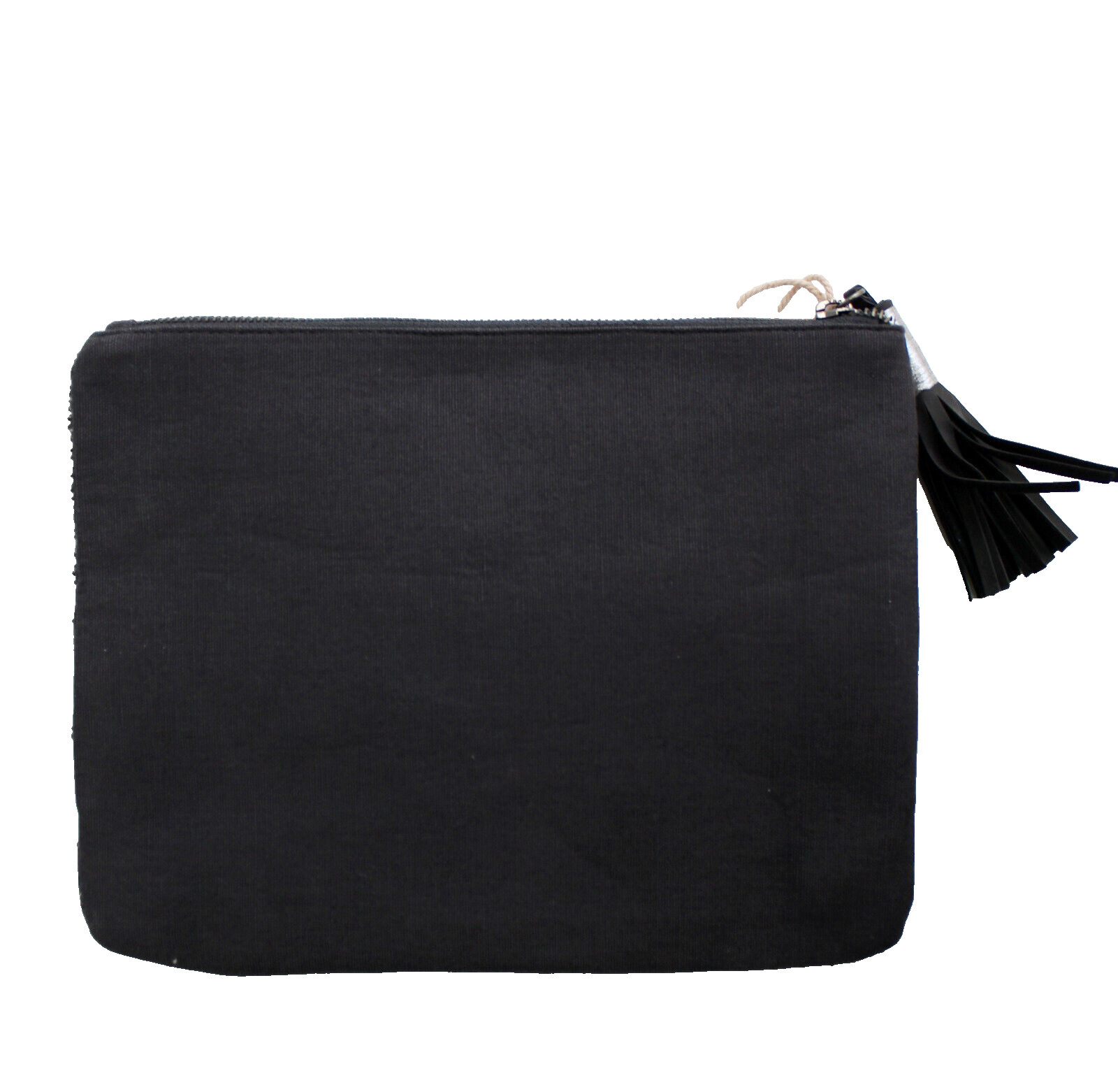 Mossimo Dark Gray Silver Sequin Beaded Tassel Zip Pouch Clutch Bag Case NEW