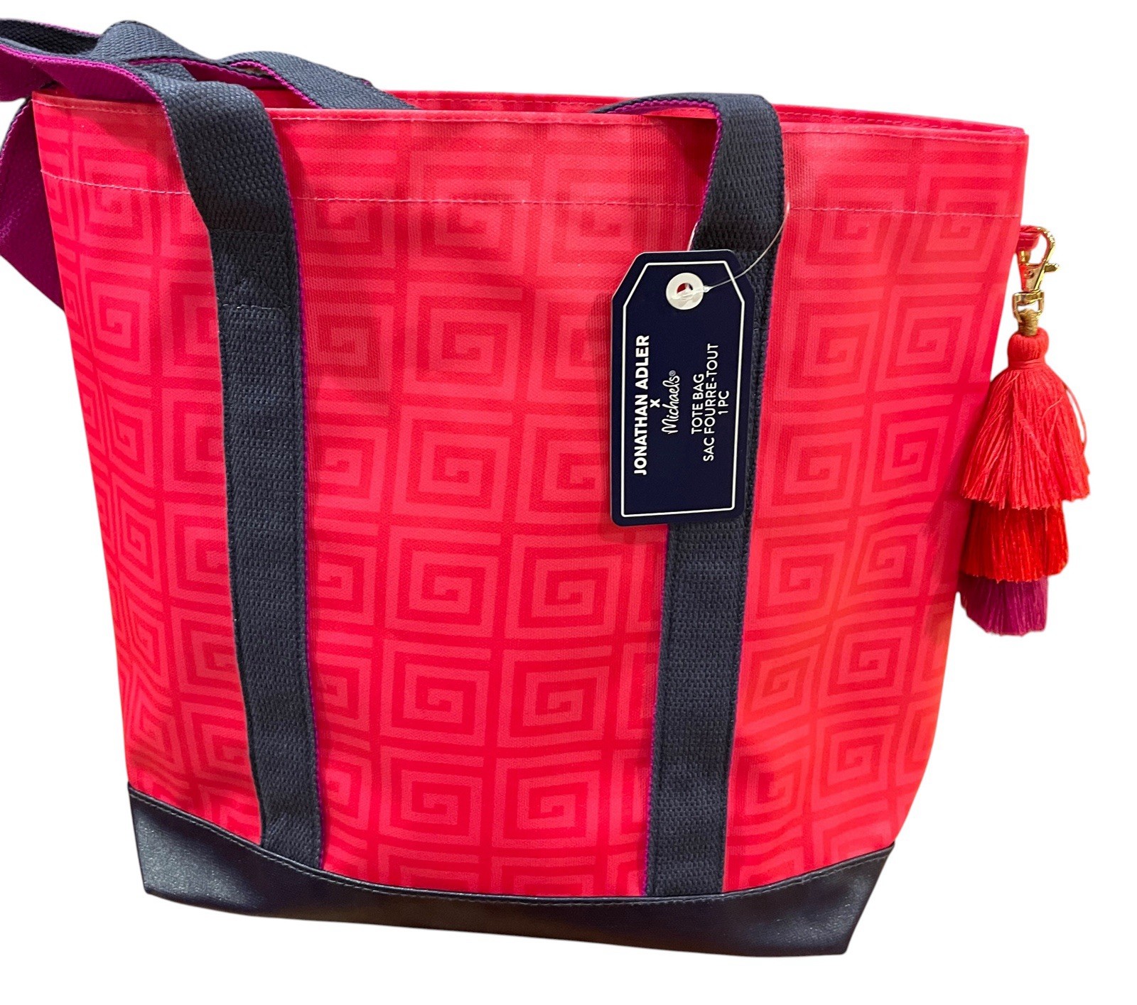 Jonathan Adler Michaels Tote Bag Pink Coated Limited Edition Tassel 17×13