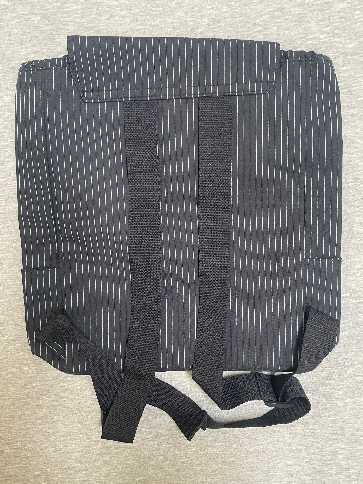 Jean Paul Gaultier Parfums Pinstripe Backpack Navy Blue Nylon Logo Bag