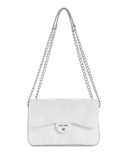 Nine West Cosette Flap Convertible Crossbody Bag White Silver