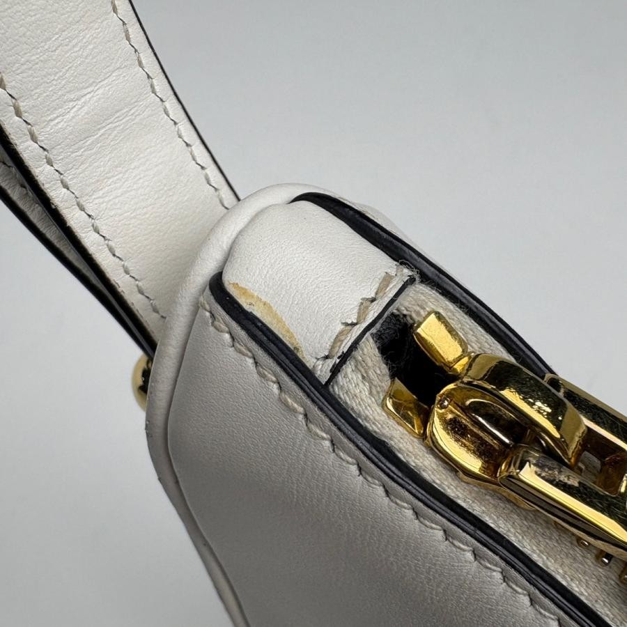 Prada Logo Plate Shoulder Bag Leather White 1BC194 Women Used