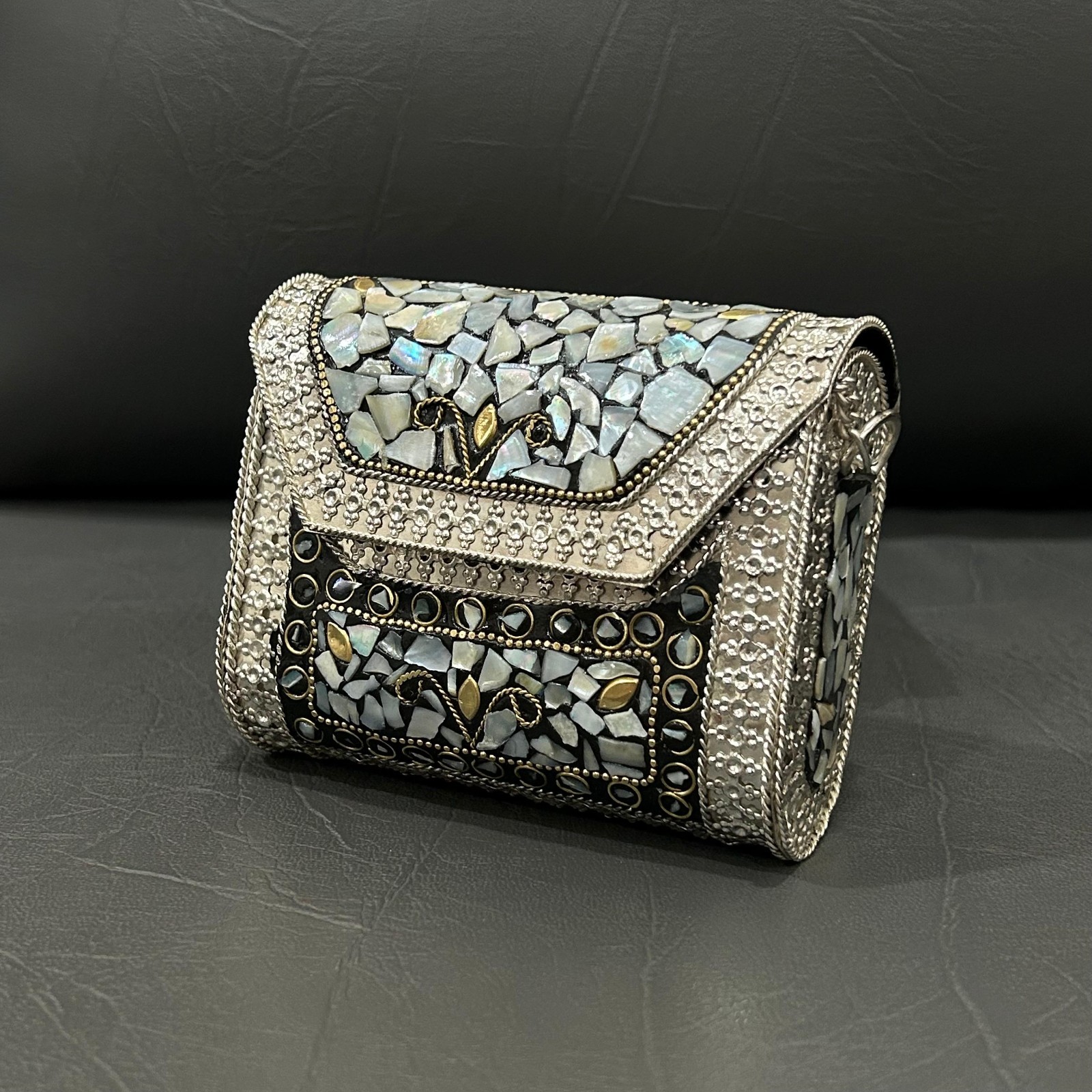 Mini Metal Mosaic Clutch Purse Handmade Shell Inlay Evening Bag Wedding Favors