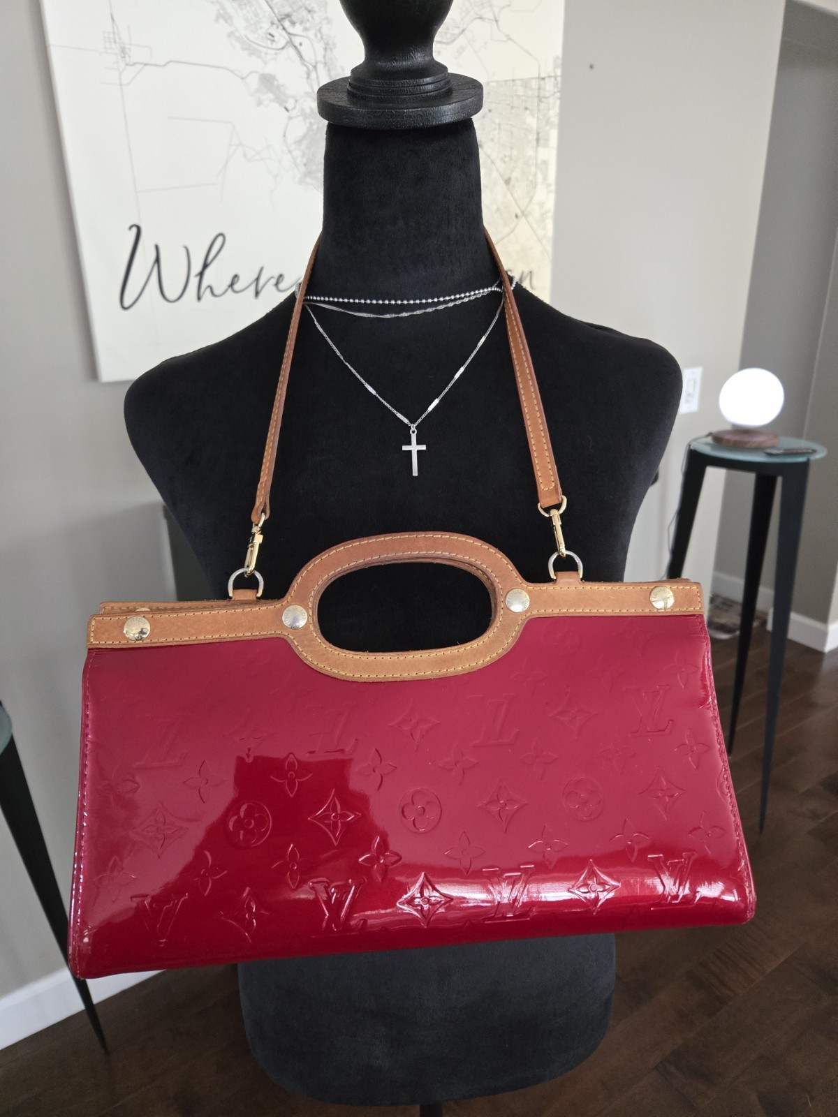 LOUIS VUITTON Vernis Roxbury Drive Hand Bag 2way Red M91987 LV Auth bs28210