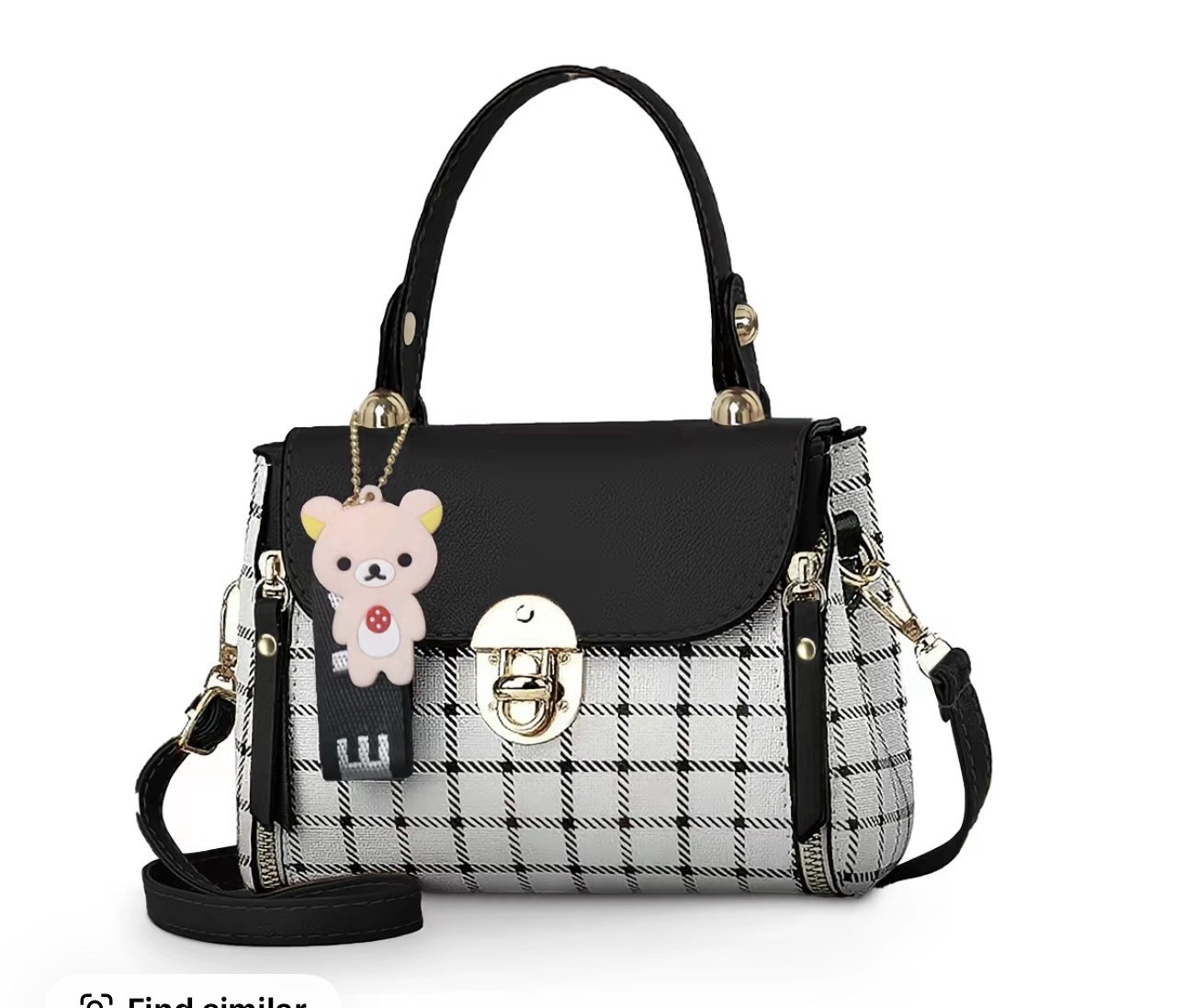 Black Plaid Pattern Handbag Women’s Buckle Flap Shoulder Bag Purse Pockets