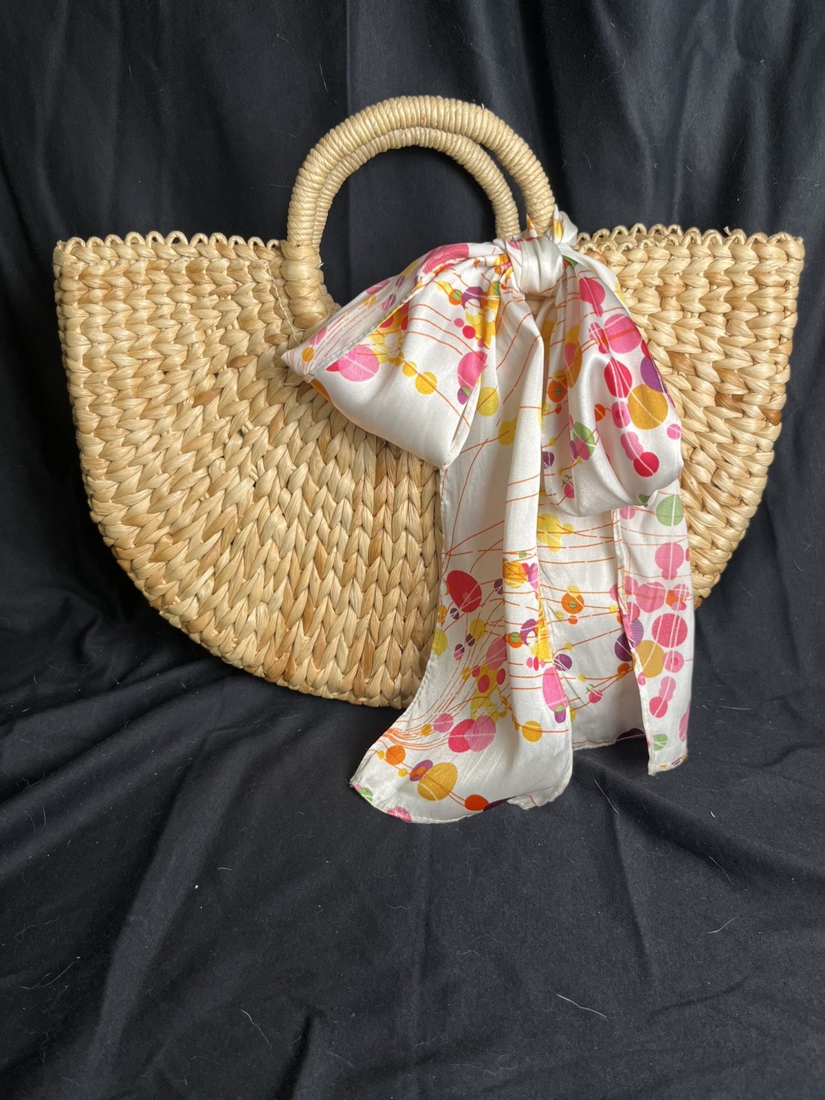 Xhilaration Brown Handbag Purse Half Circle 100% Corn Husk Lined Beach Summer