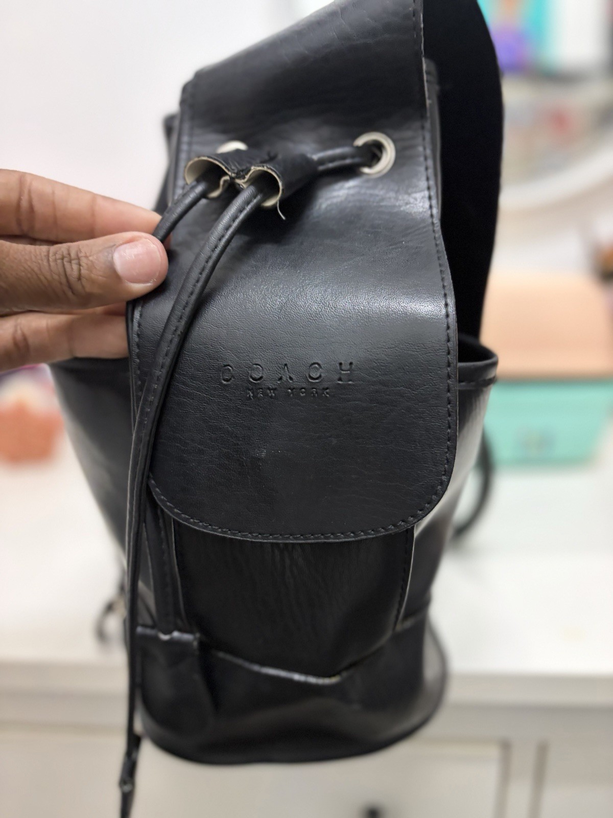 Coach Black Medium Bucket Drawstring Bag w/ Detachable Crossbody Strap, Pocket