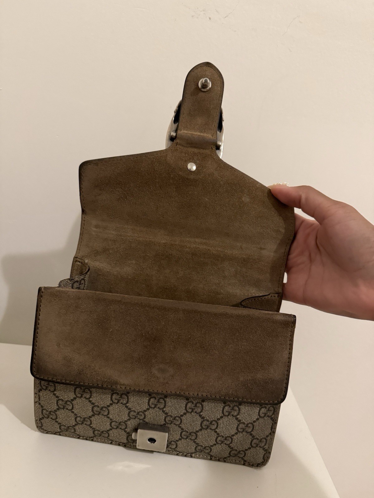 Gucci Dionysus Mini Bag Silver Chain Strap Beige/Brown