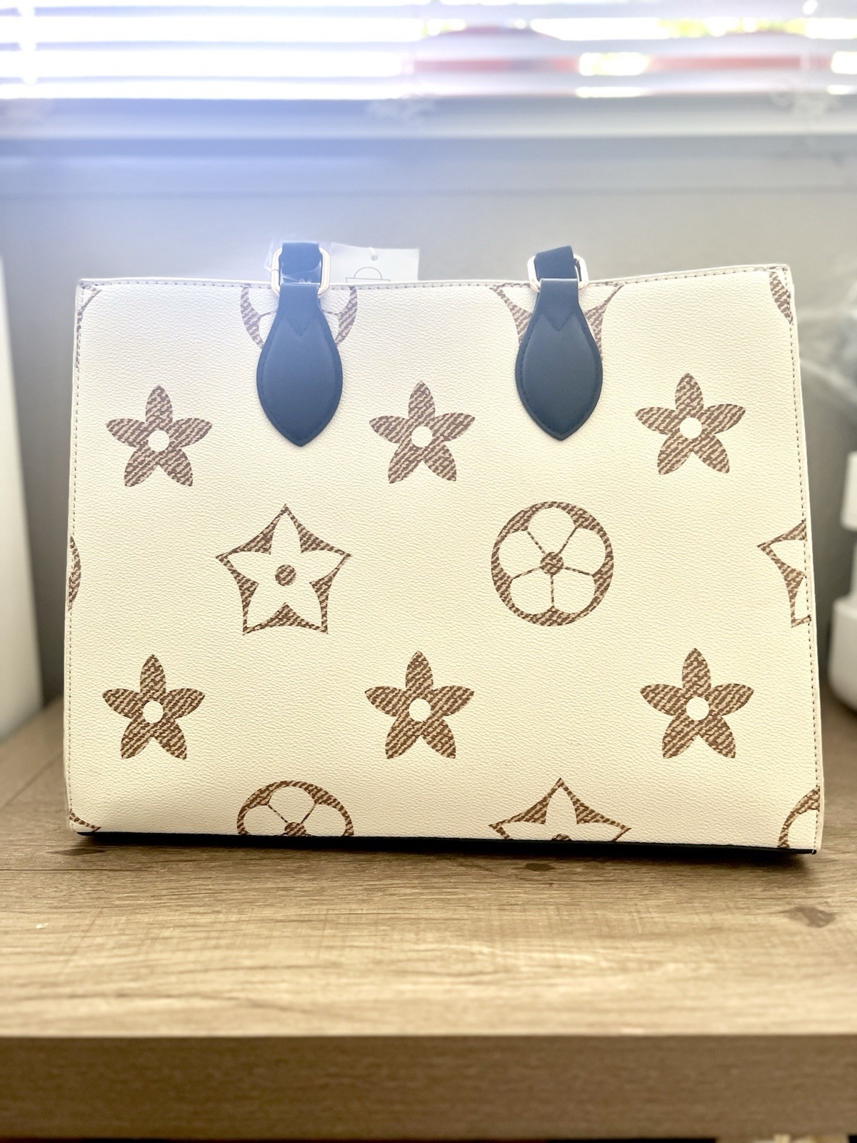 Designer Inpired White And Brown Print Handbag