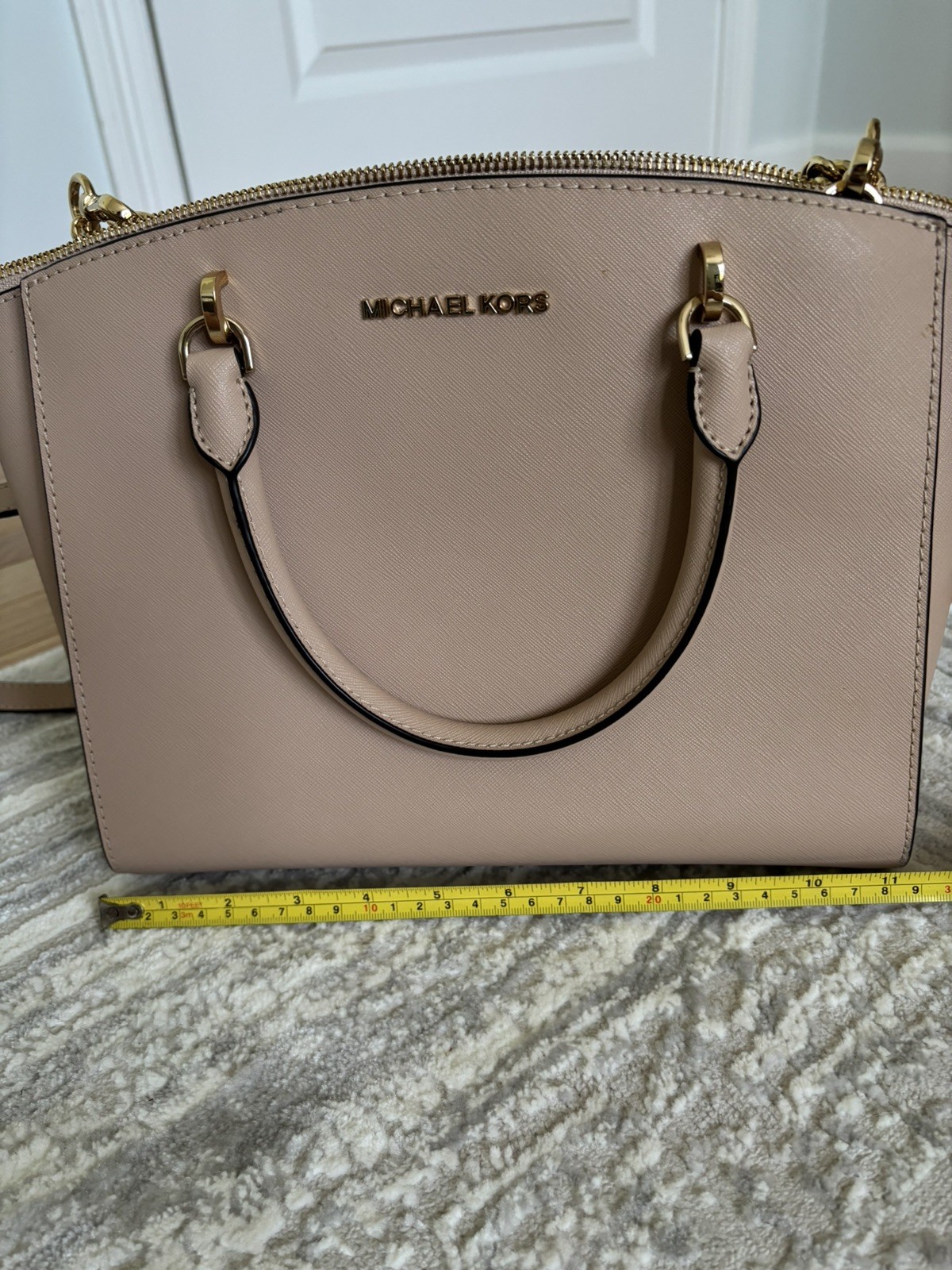 MICHAEL KORS SELMA LARGE TAN SAFFIANO LEATHER SATCHEL BAG NWOT