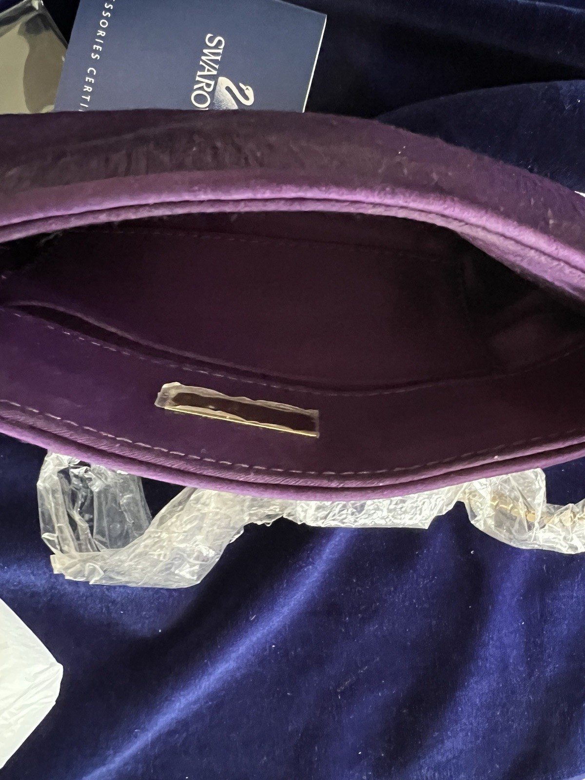 Swarovski Purple Busy Evening Bag Crystal Strap Gold Tone Magnetic Clutch