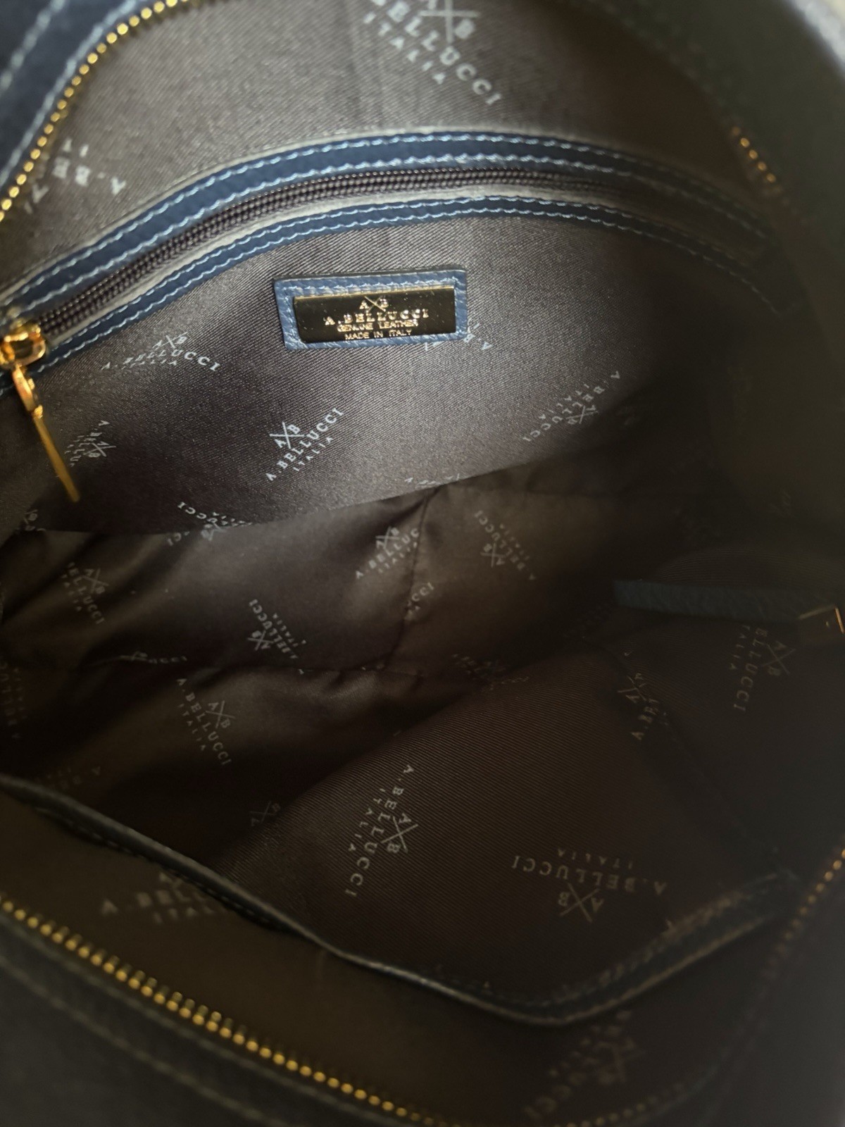 A. Bellucci Leather Handbag Blue W/ Pink Whipstitching Removable Crossbody Strap