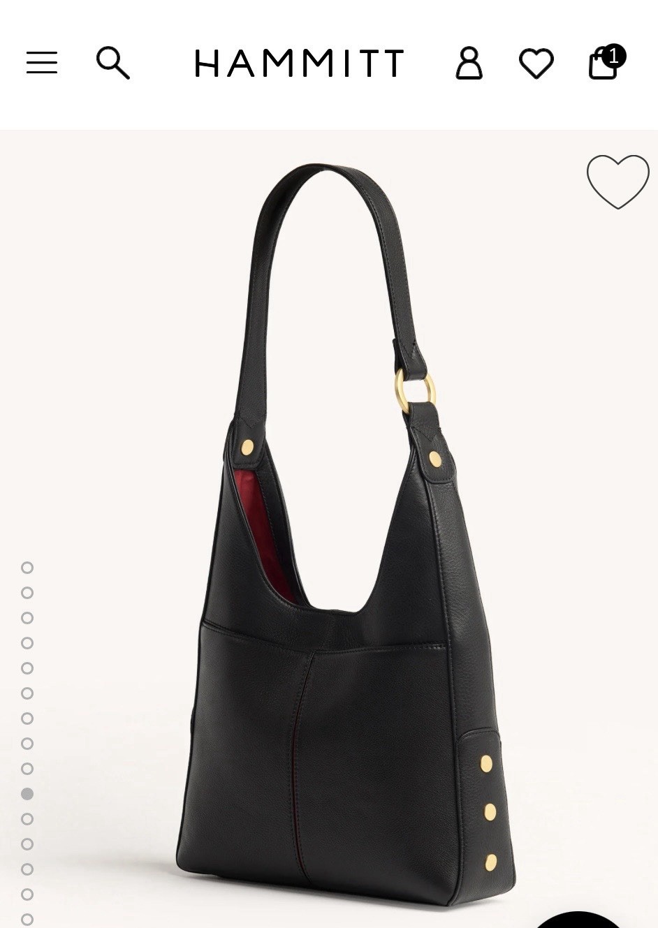 Hammitt Tim Medium Leather Hobo Handbag Black/Brushed Gold