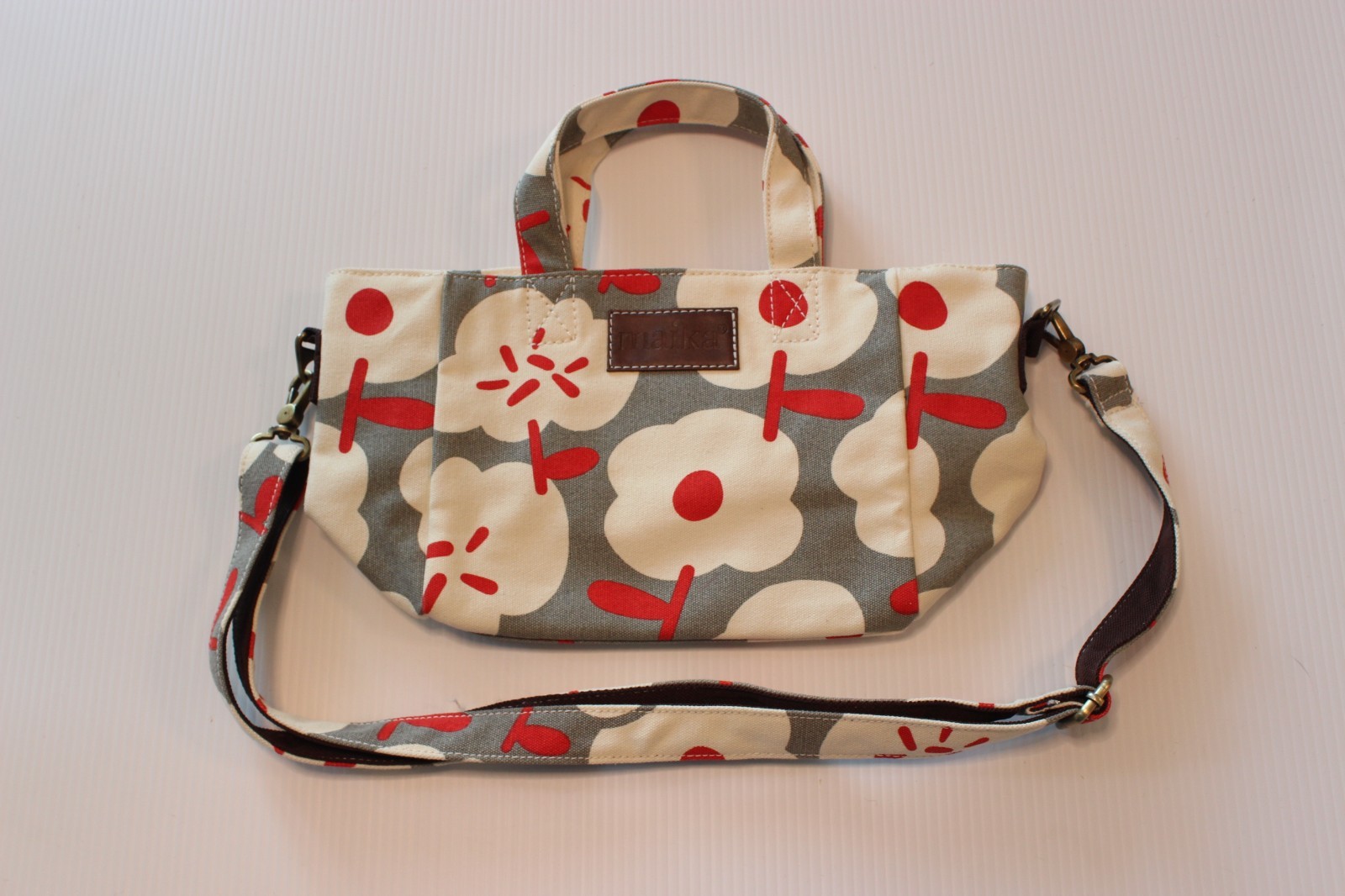 Maika brand mini tote Sierra canvas purse vegan leather cross body strap flowers