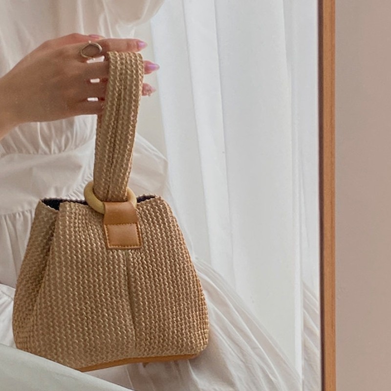 Straw Texture Purse with Hand Carry Design Top Handle Bag for Casual Daily Use