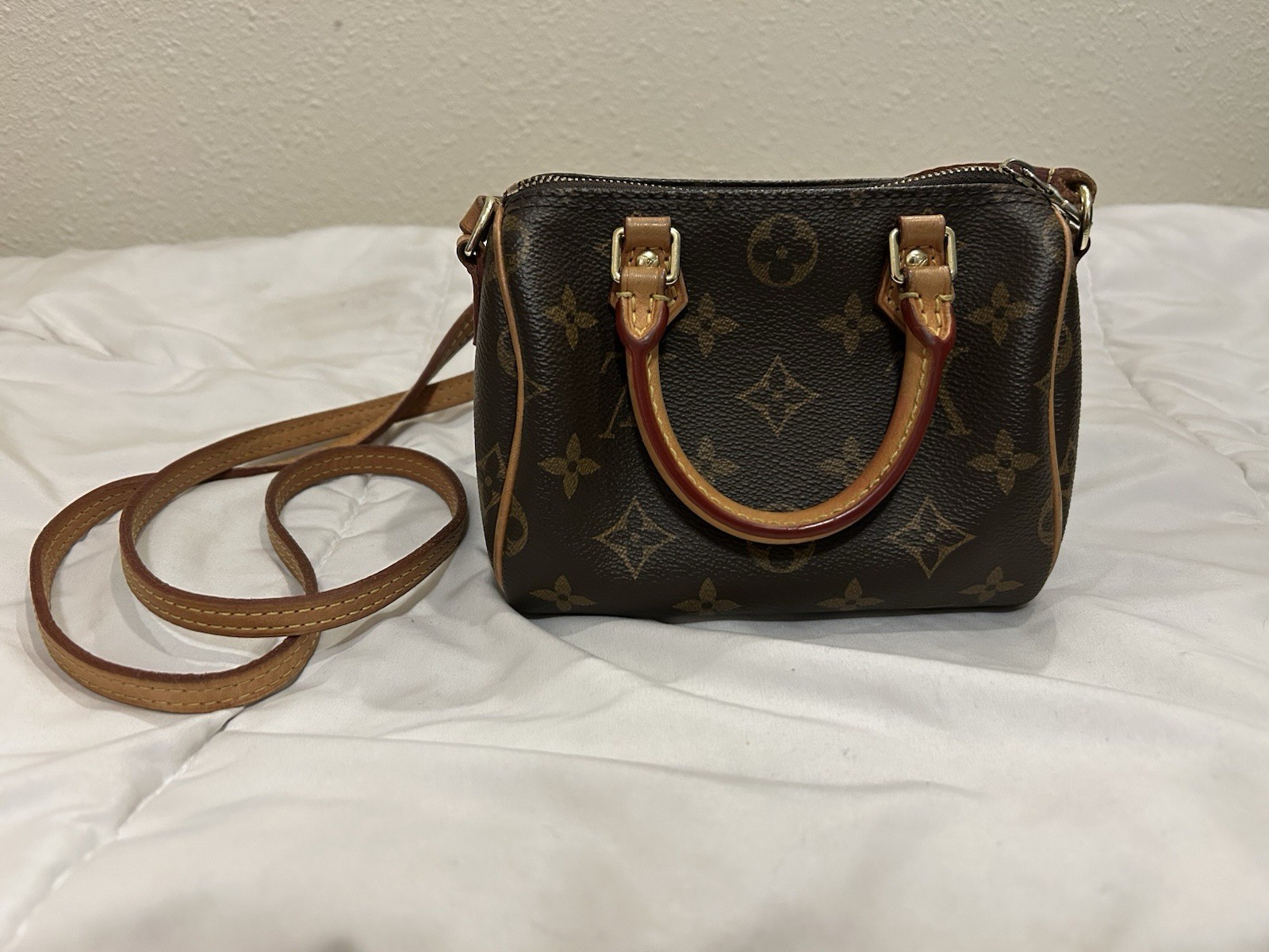 Louis Vuitton Nano Speedy Monogram Leather Shoulder Bag Crossbody Handbag