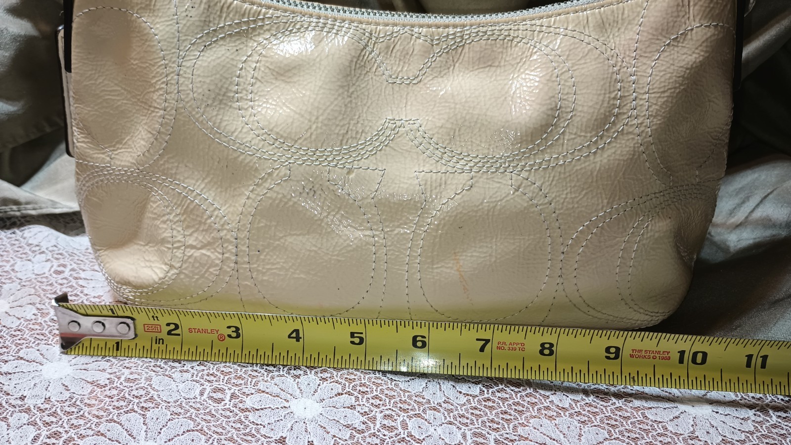 COACH F15141 Small Purse Ivory Patent Leather Handbag