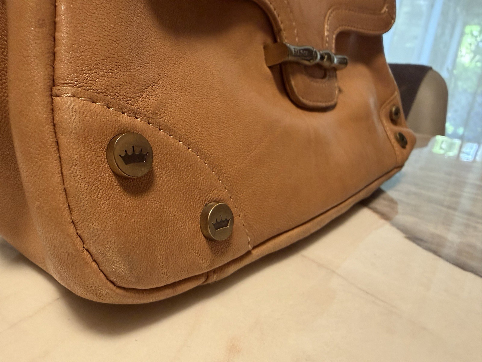 Elaine Turner Brown Leather Shoulder Bag Tortoise Chain Gold Hardware
