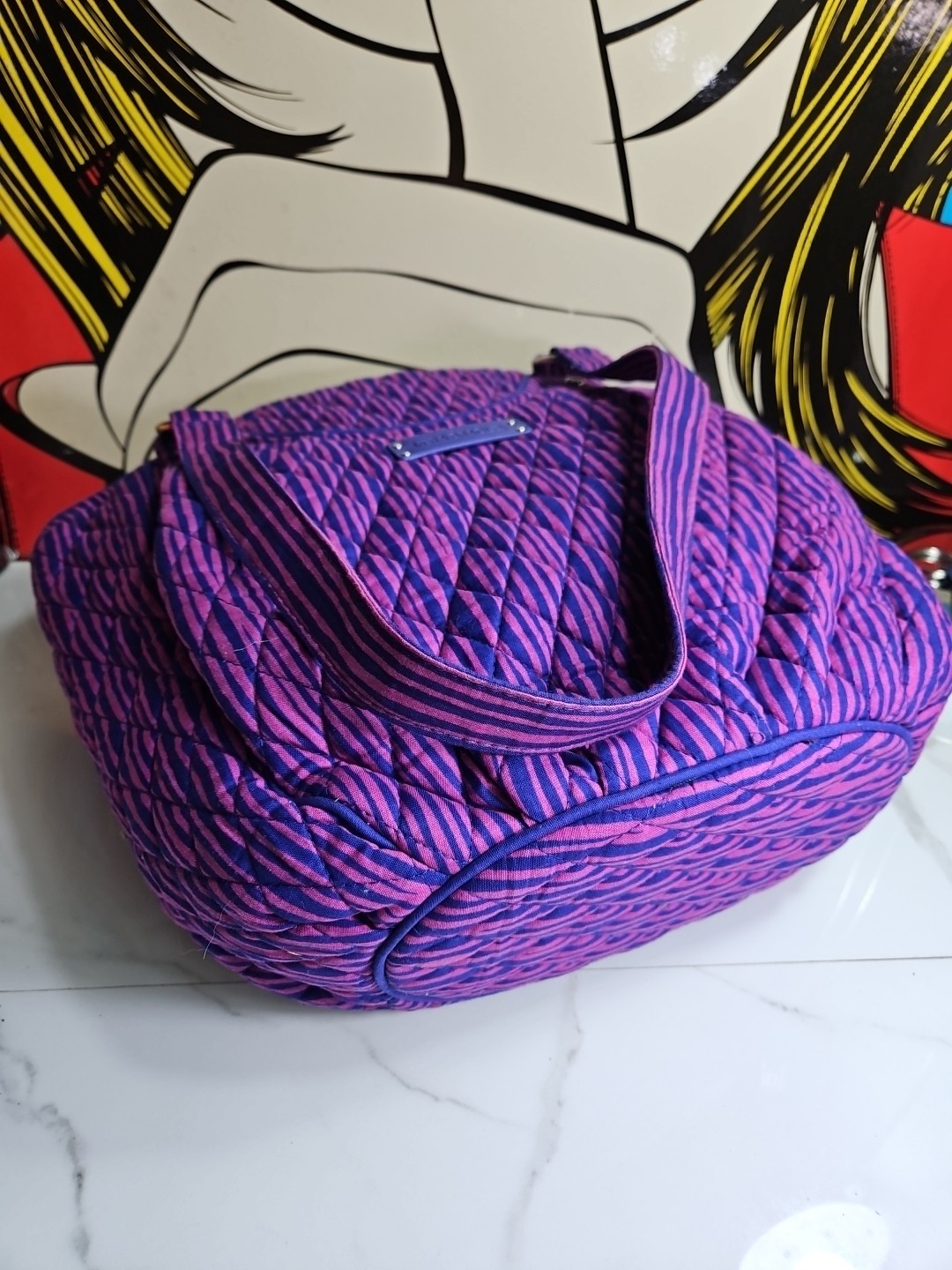 Vera Bradley Trapeze Impressionista Stripe Purple Tote Bag 15x12x4.5