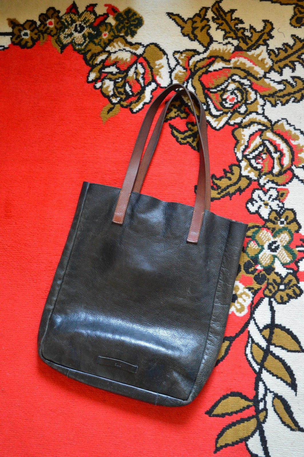 large black brown leather ELK tote bag rectangular big everyday laptop shoulder