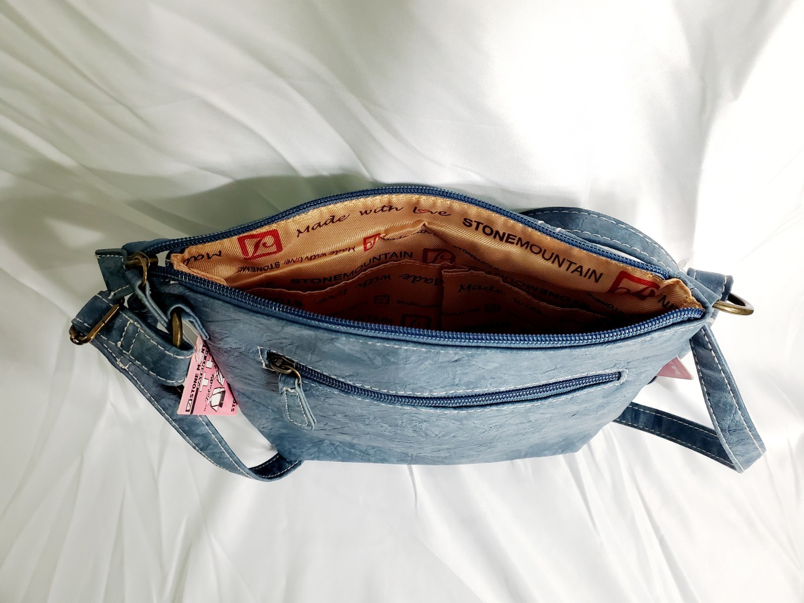 Stone Mountain USA Light Blue Denim-Nancy Marlbled Bonded Leather Hand Bag NWT