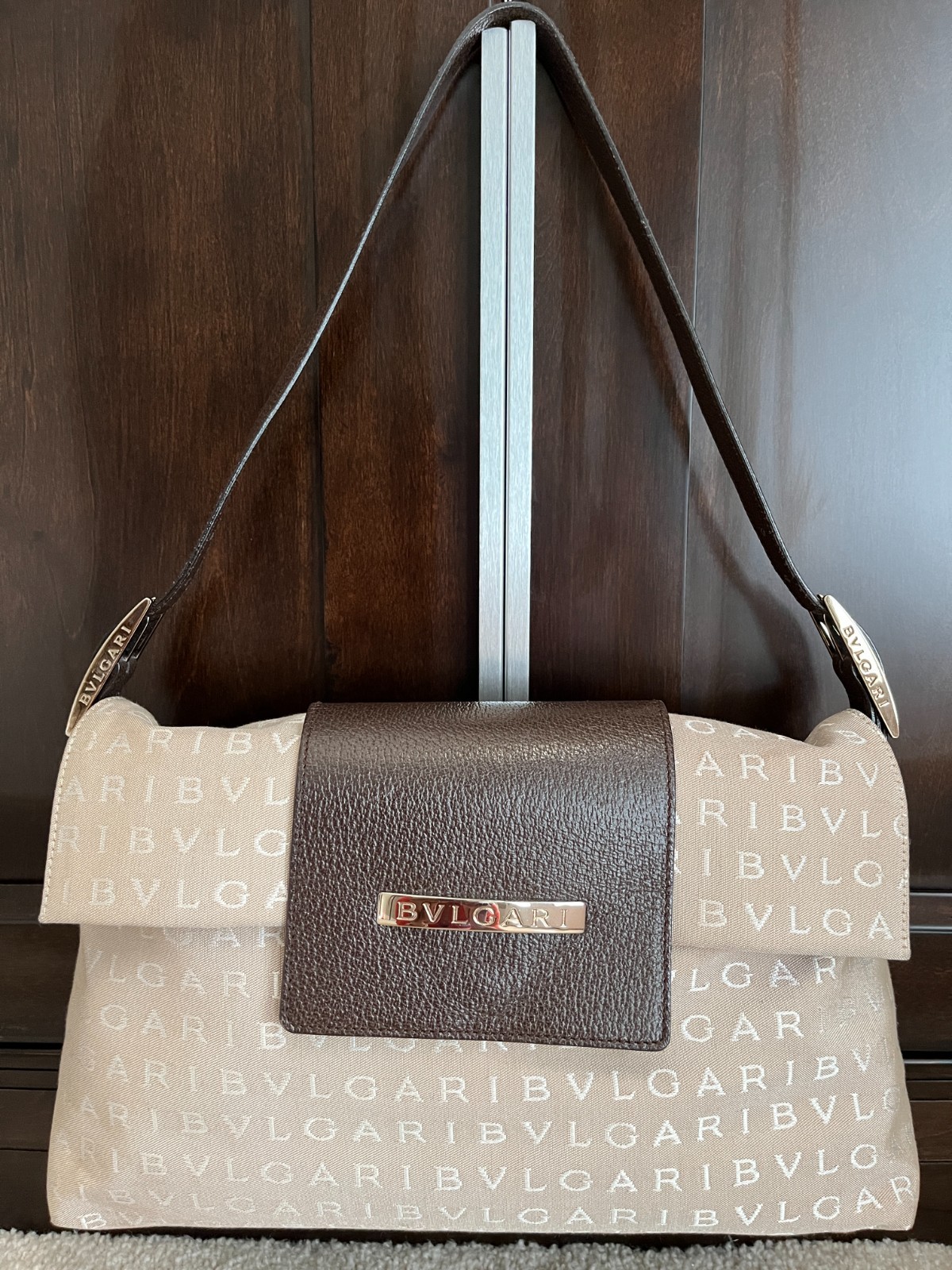 Bvlgari Ingrid Medium Shoulder Bag Purse. Beige Color. Mint!