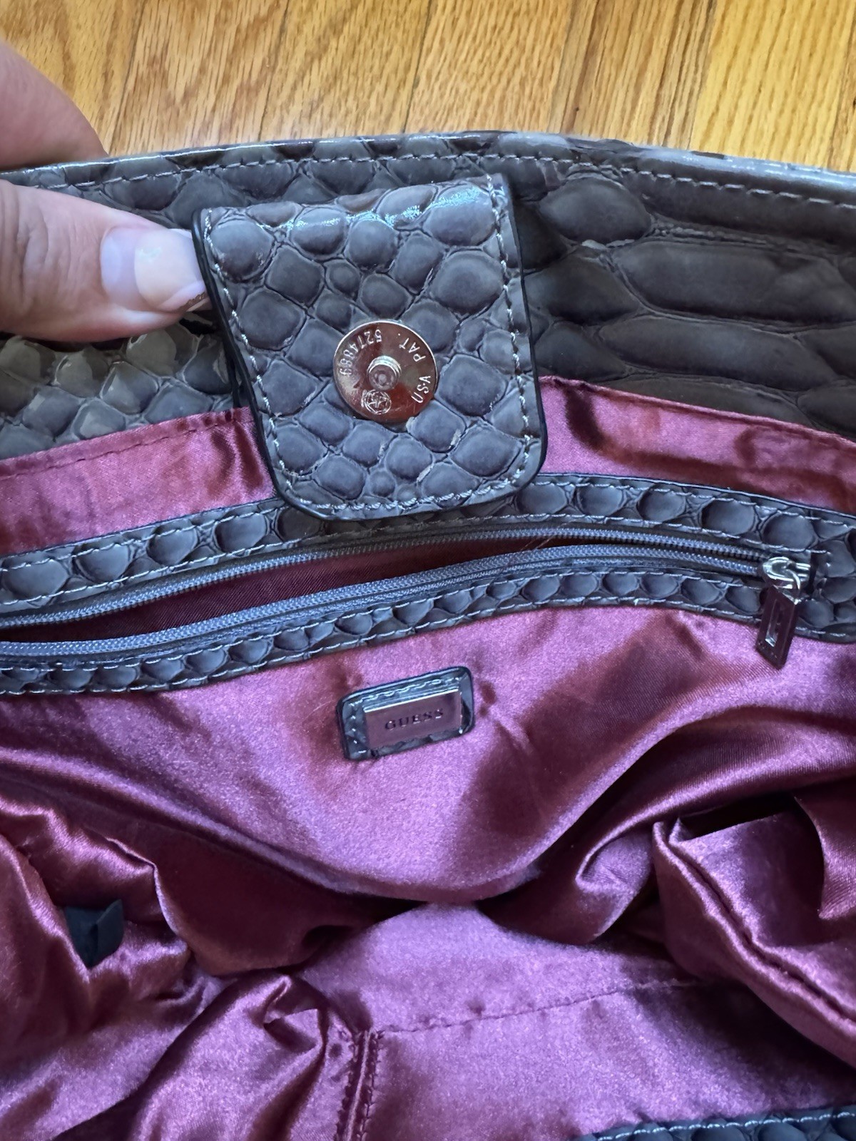 Guess Black Croc Embossed Tote Shoulder Bag Rhinestone Logo Large Purse