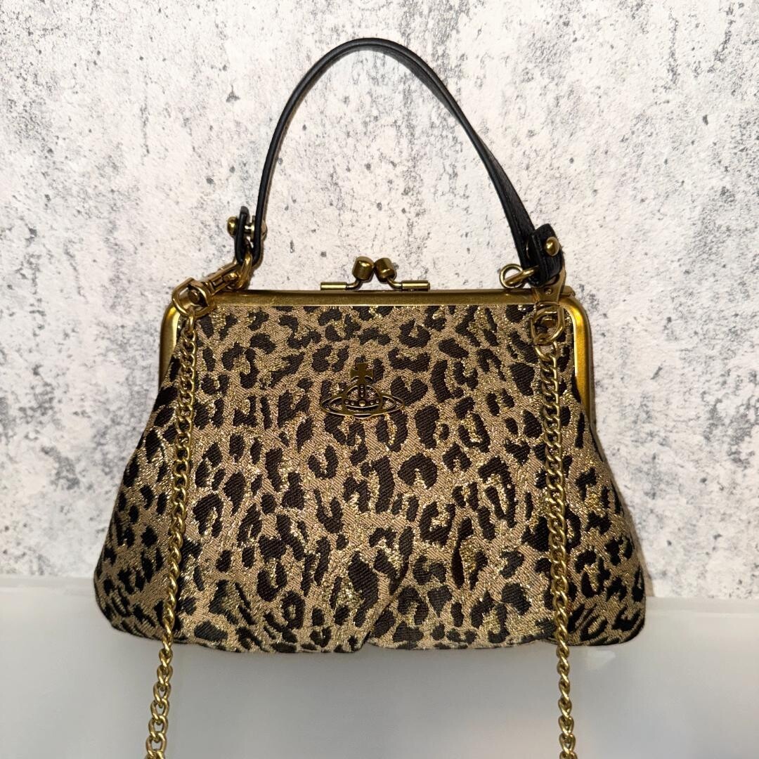 Vivienne Westwood Granny Leopard Print Gold Frame Shoulder Bag New 80char