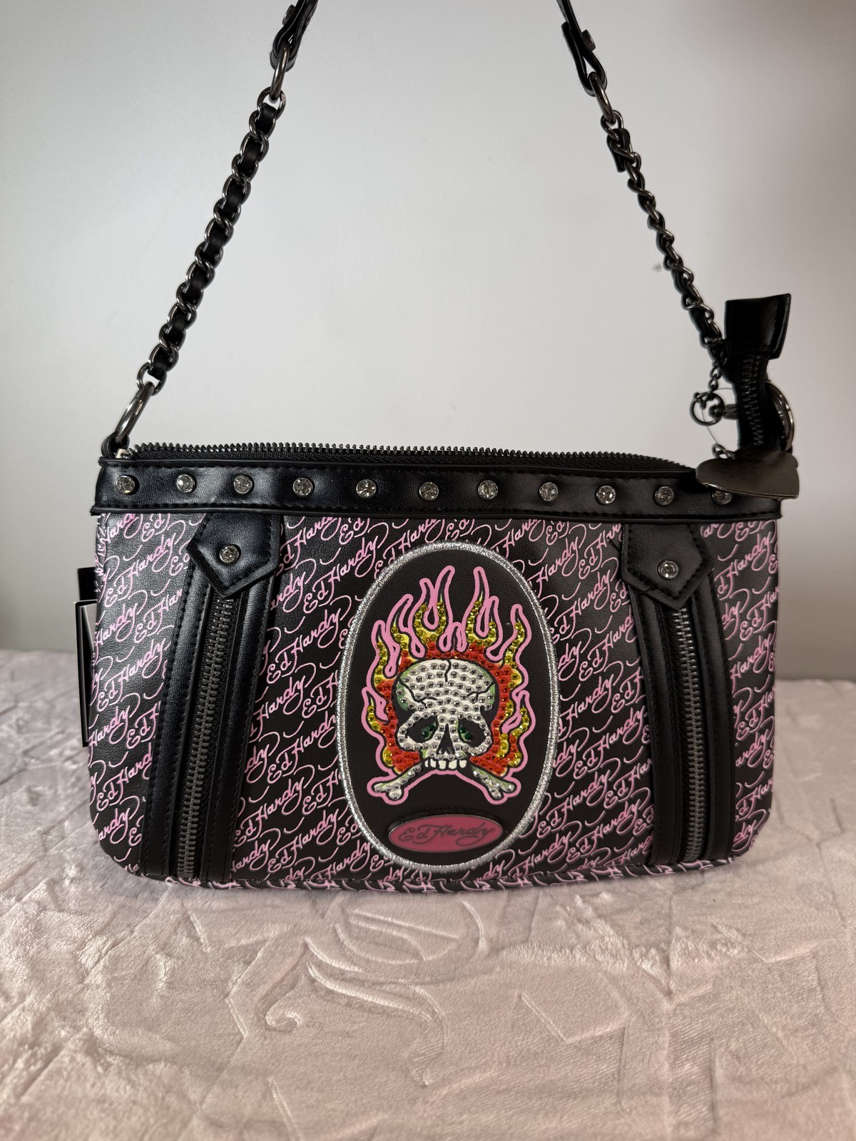 Ed Hardy skull & flames signature shoulder bag