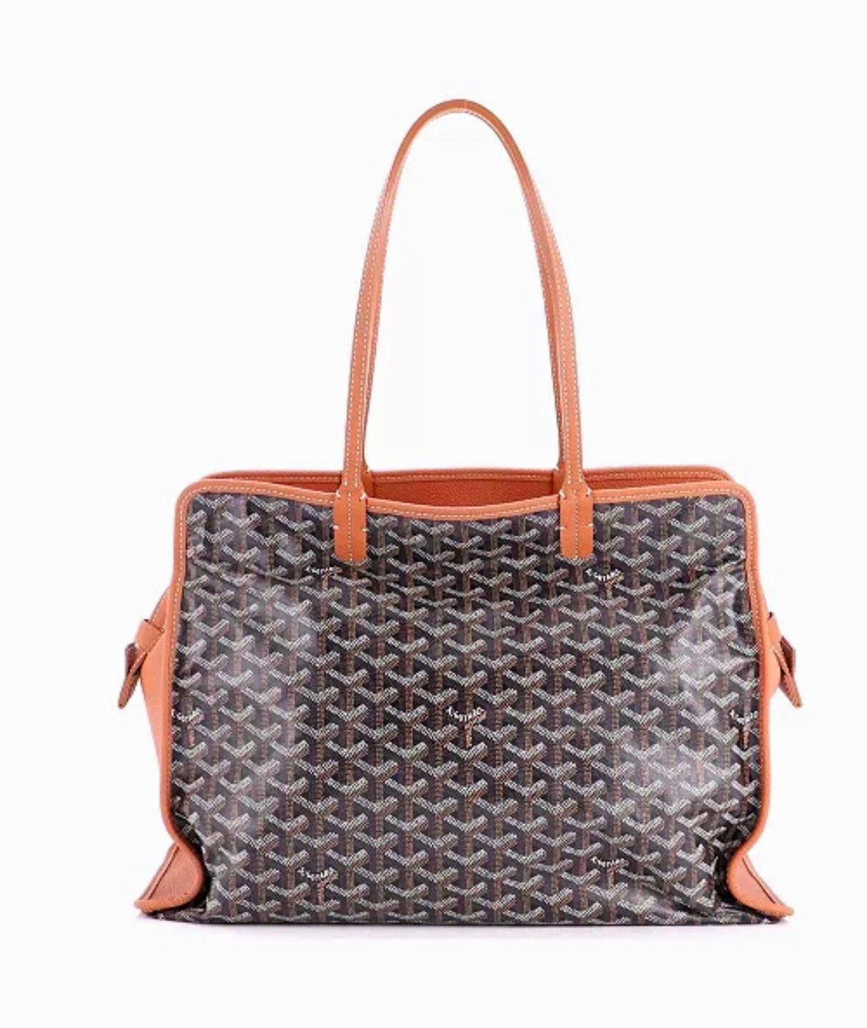 Goyard Large Artois Tote Brown Goyardine Zip Top w Pouch Inner Pockets
