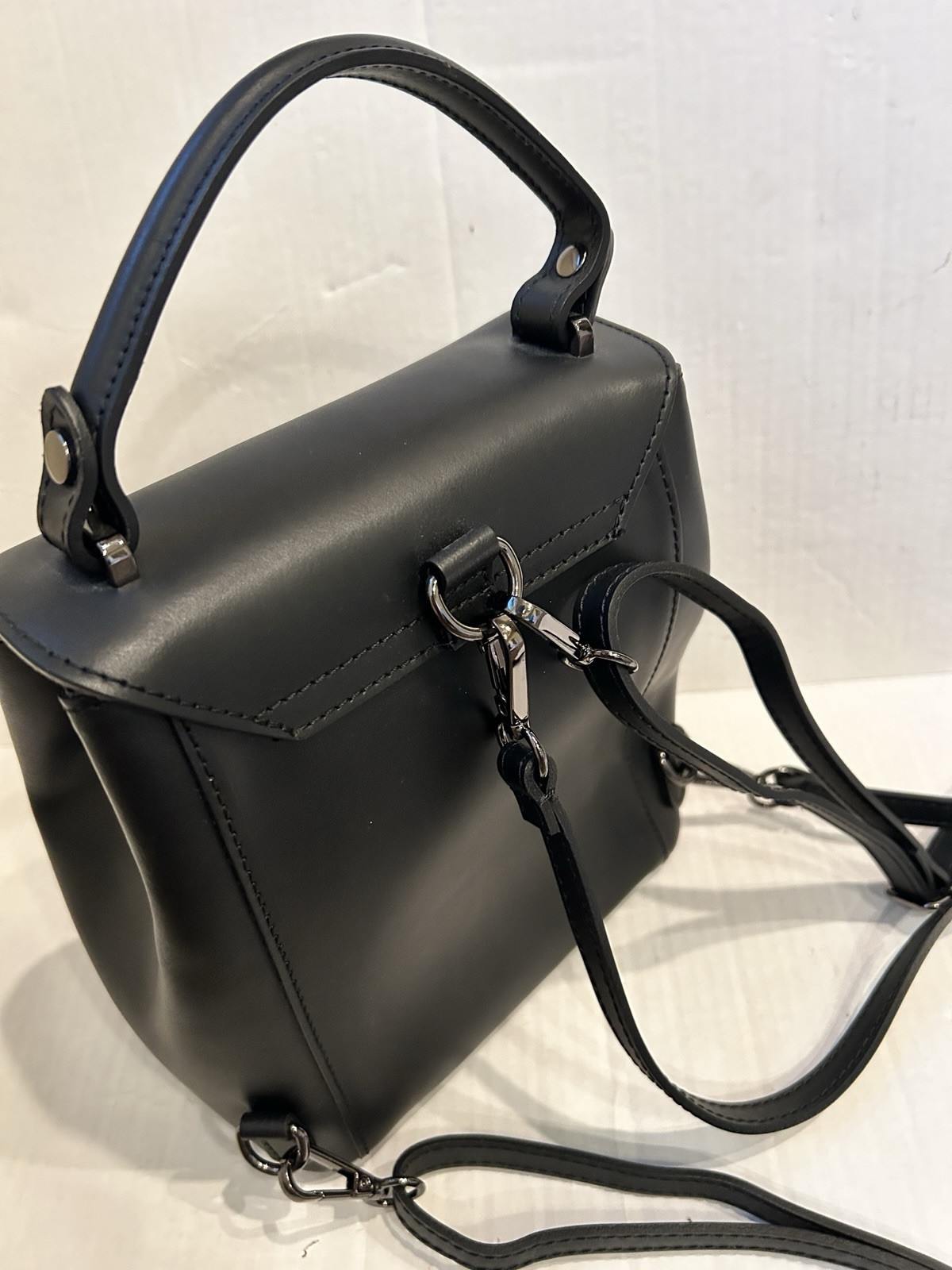 Italian Cielo Celeste Black Leather Purse Exclusive Backpack Shoulder Bag