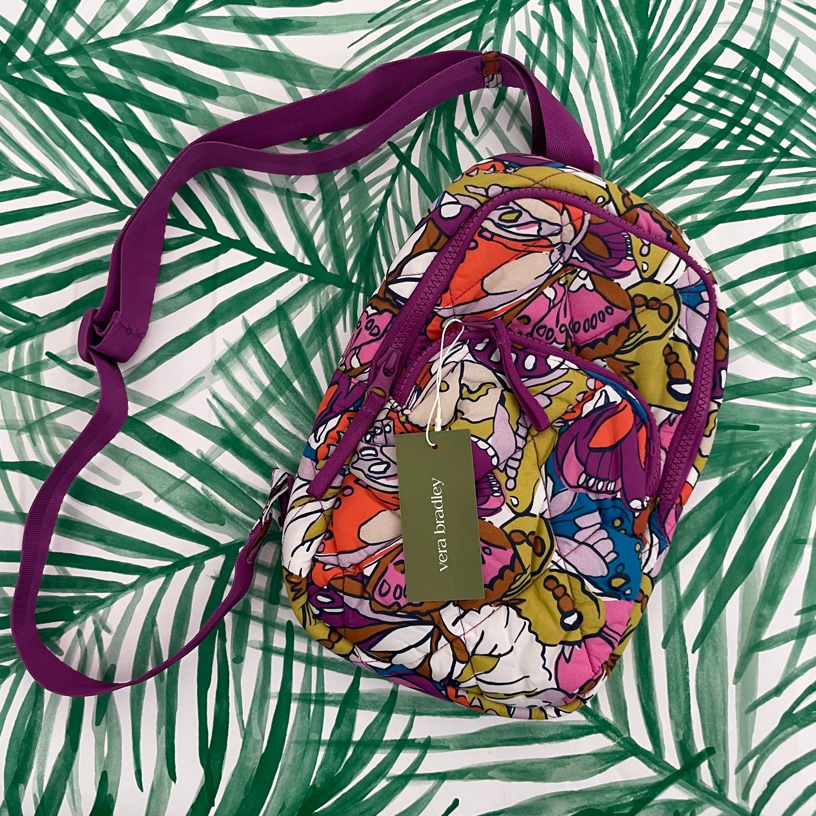 Vera Bradley Lorman Nylon Sling Backpack in Flutter Butterfly Purple NWT