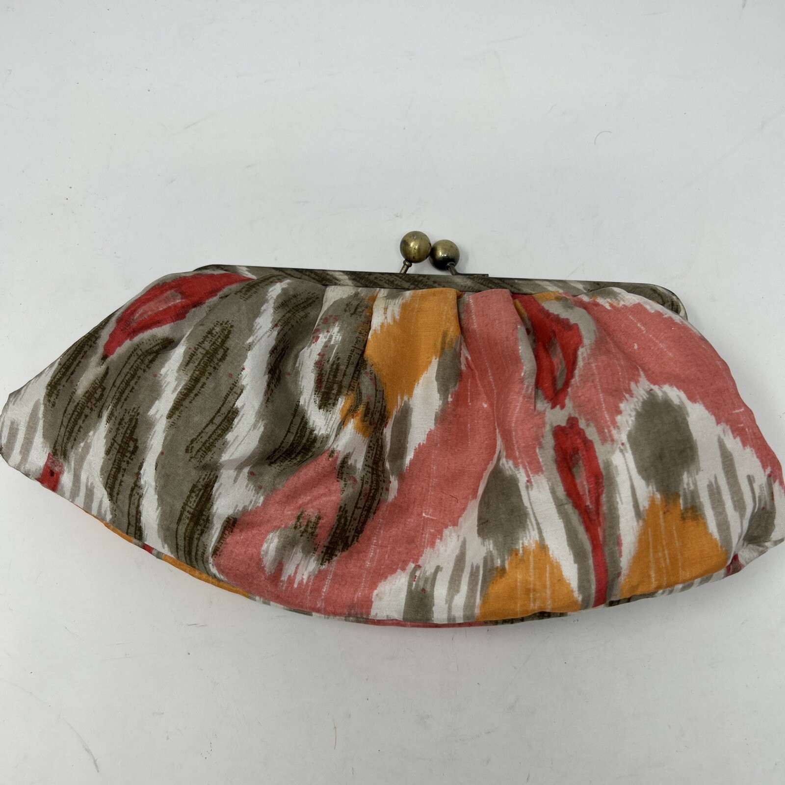 Chico’s Small Clutch Purse Pink Brown Orange White Pleated silk 79984