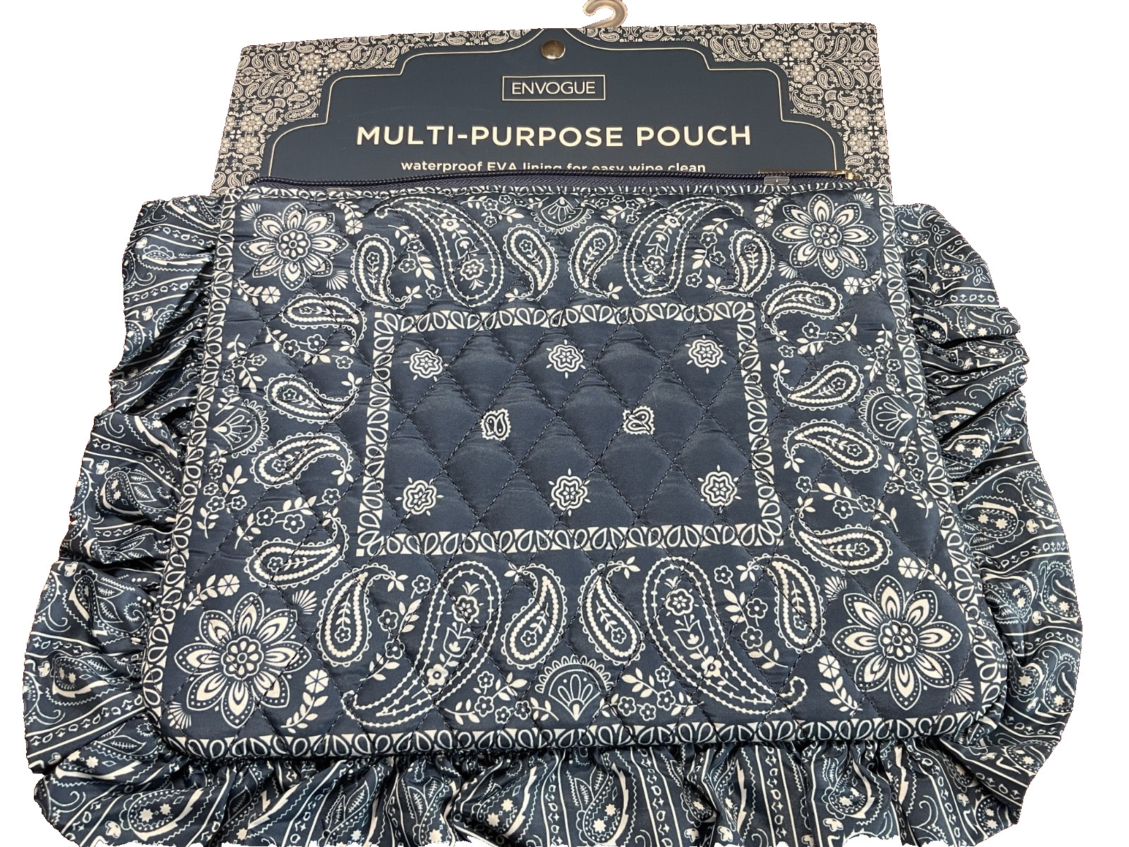 ENVOGUE POUCH 8 X 10 BLUE PAISLEY BANDANA 100% COTTON NWT