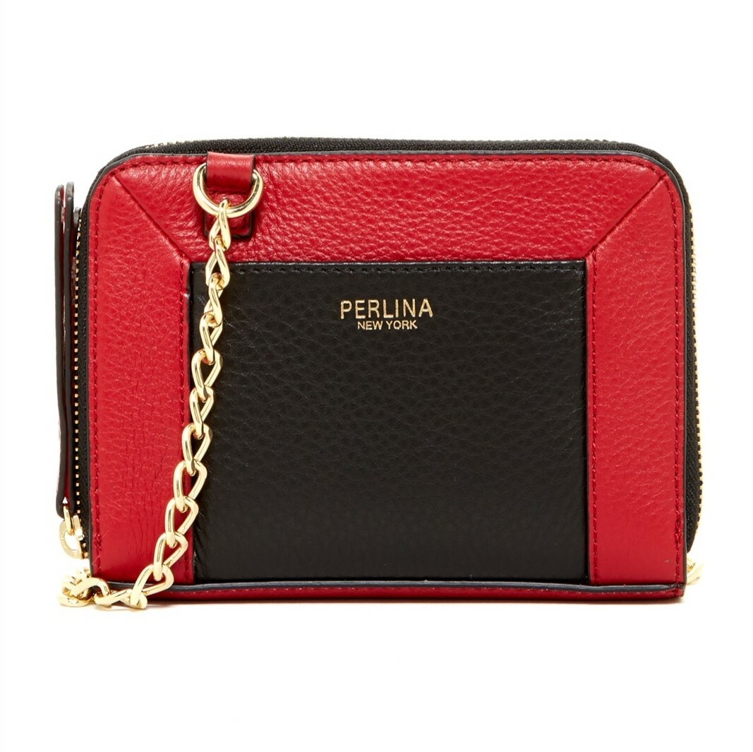 Perlina 125307 Amber II Double Zip Leather Crossbody Red/Black