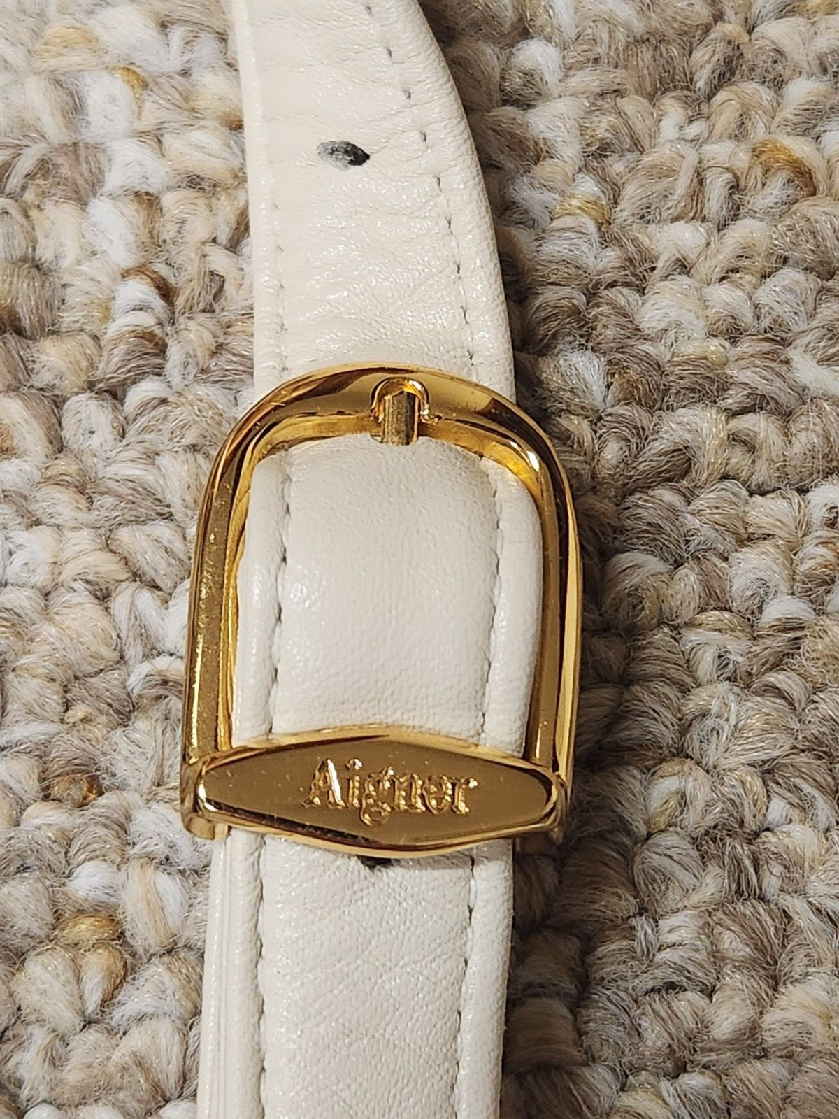 Etienne Aigner Leather Ivory Handbag with Crossbody Adustable Strap Gold Accents