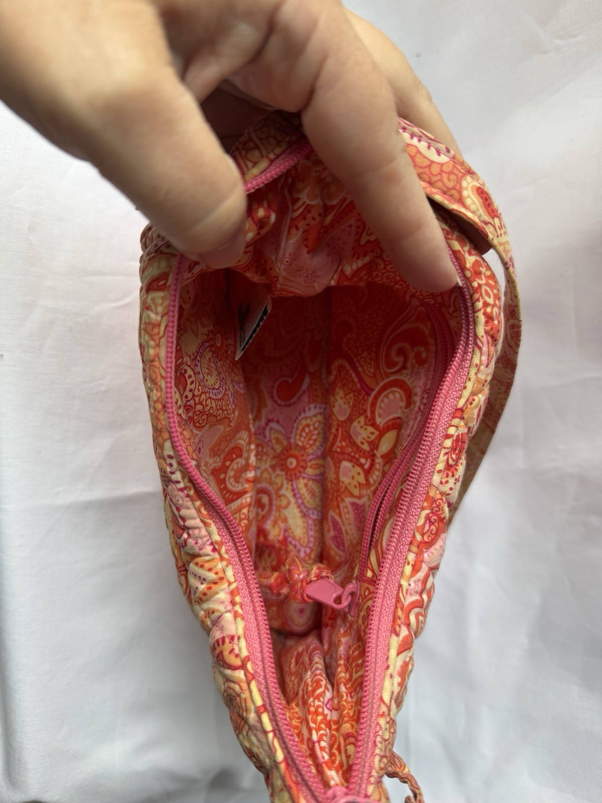 Vera Bradley Small Paisley Floral Shoulder Bag Pink Orange Beige Zip Top