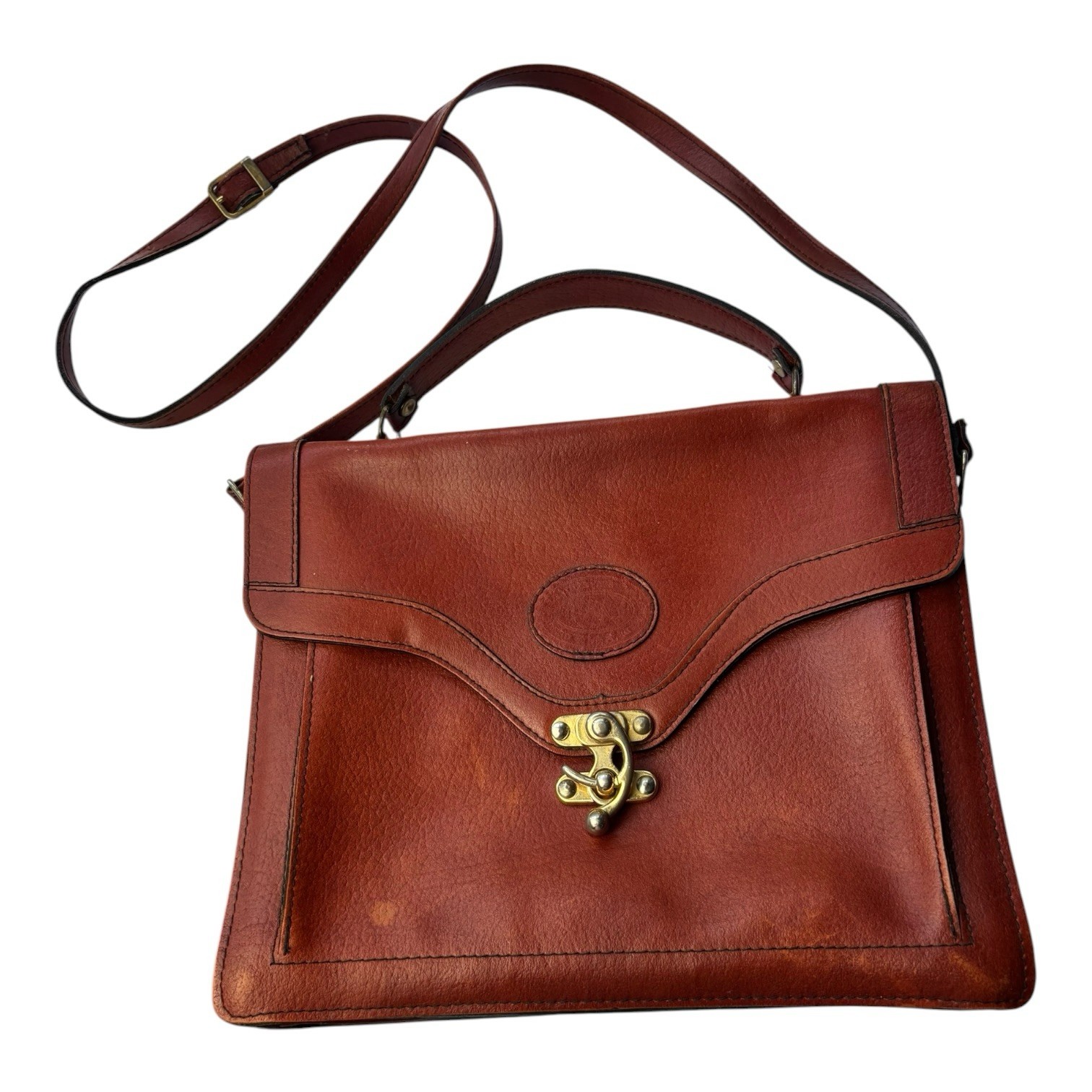 Vintage Oroton Australia Brown Leather Satchel Crossbody Shoulder Bag Top Handle