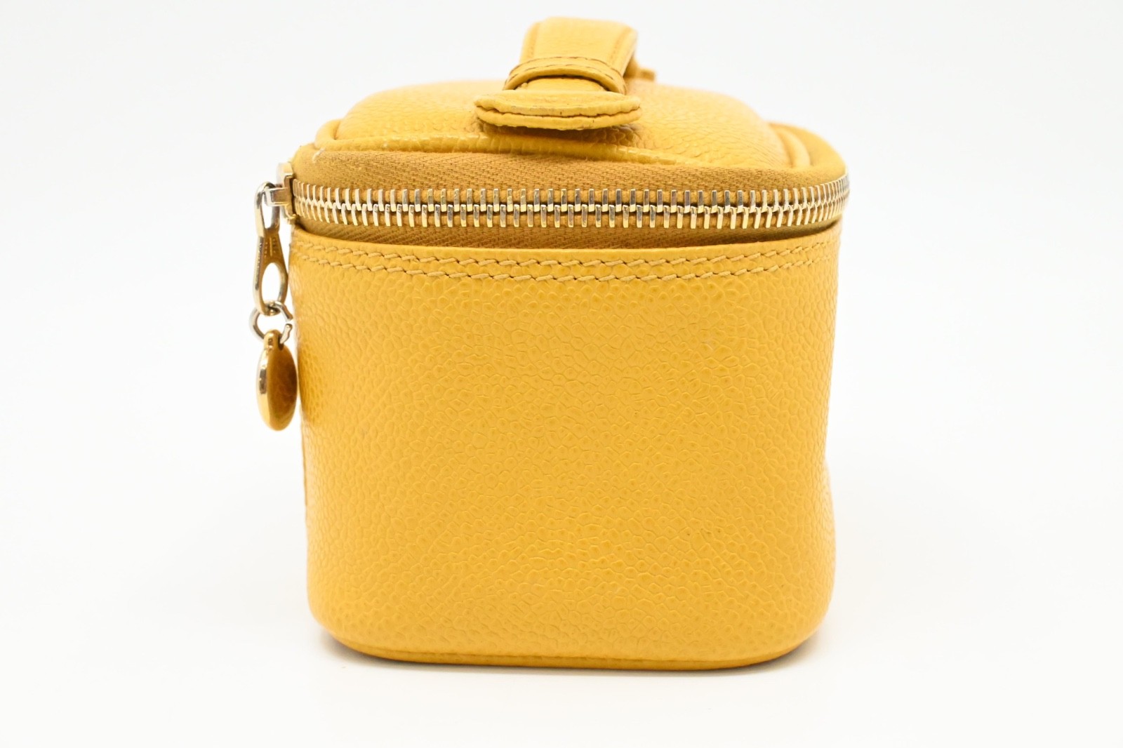 Chanel COCO Mark Vanity Handbag Caviar Calf Leather Yellow with Mirror Vintage